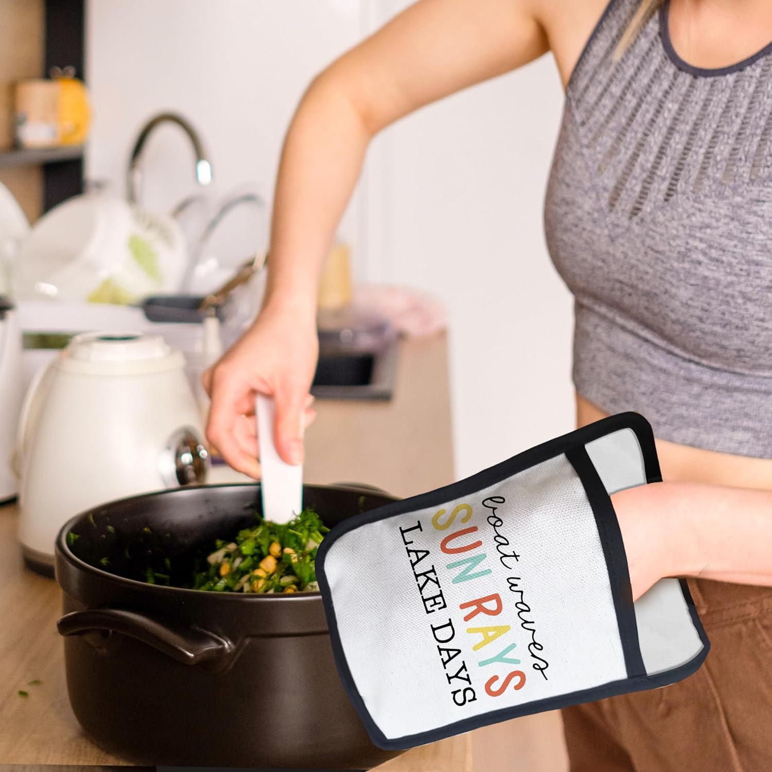 Lake Gifts Pot Holders with Pockets, Lake House Life Gifts for Women, Boat Waves Sun Rays Oven Pot Holders Heat Resistant Oven Mitts Hot Pads for Kitchen Baking Cooking - Image 7