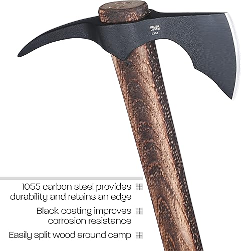 Miniatura 4 de CRKT Hacha ODR: T-Hawk de supervivencia al aire libre, cabeza de hacha de acero al carbono 1055 con espiga, mango de nogal de Tennessee 2753