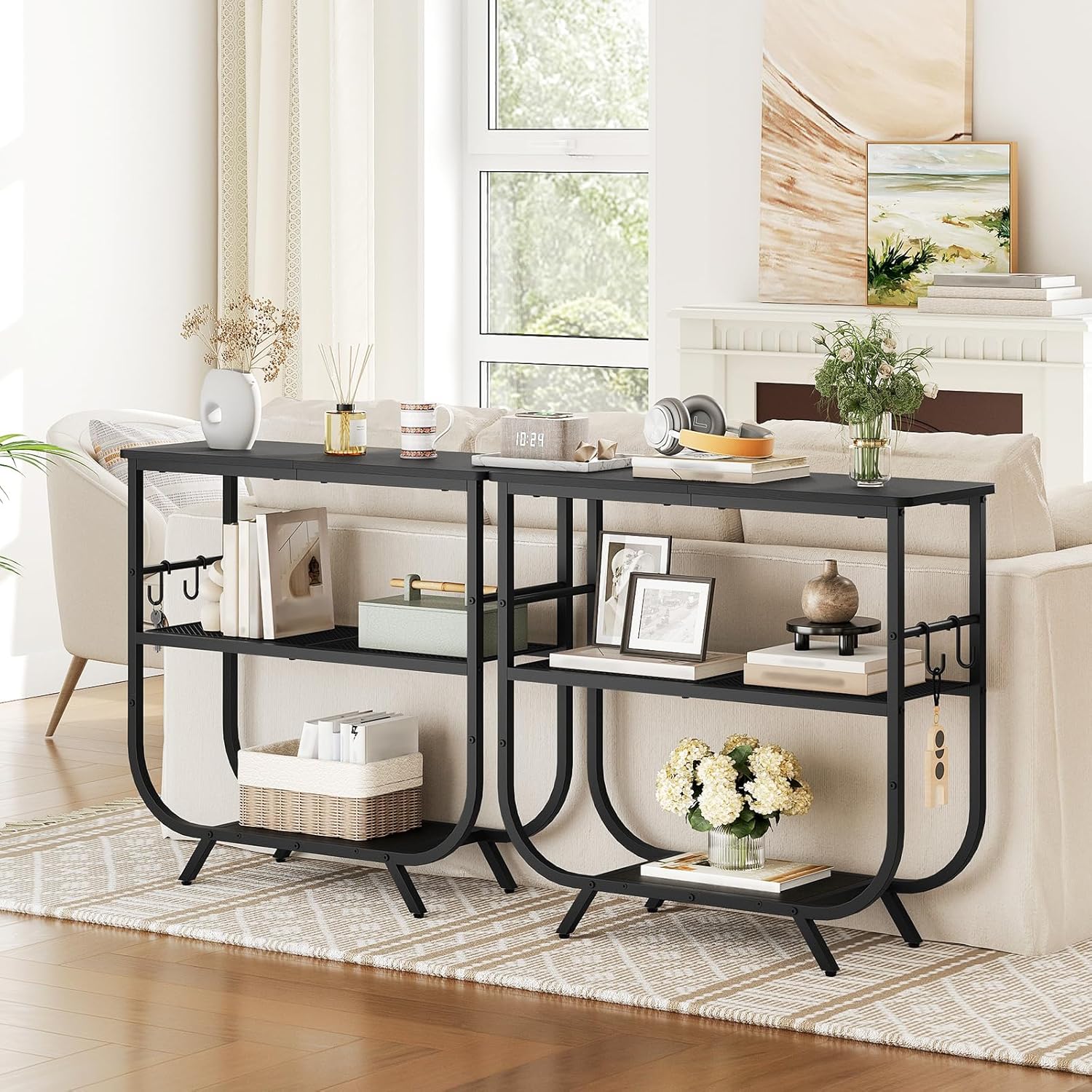 HOOBRO Corner Shelf and Console Table, Set of 2 Floating Corner Shelves for Wall, 31.5" Height Entryway Table with Storage Shelf, BK25BJP201-BB63XG01