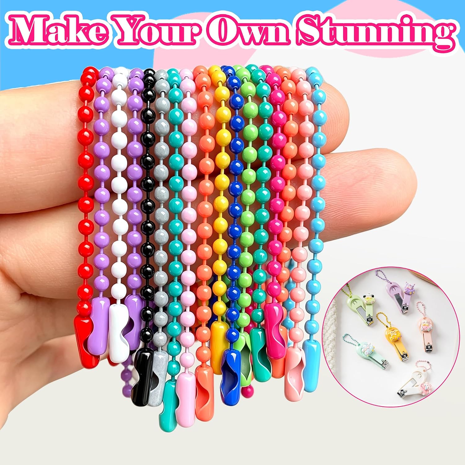 500 PCS Ball Chain Bulk Mix Color, Ball Beads for Keychains Dog Tag Chain