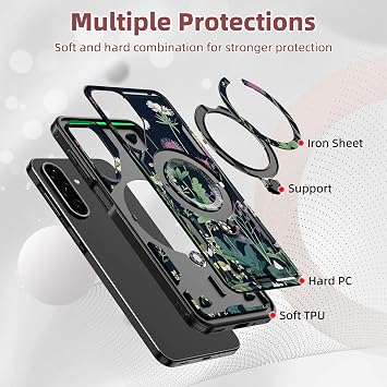 ETLKJVBL for Samsung Galaxy A26 5G Phone Case, Botanical Fleur 360 Degree Rotating Ring-Shaped Kickstand, Shockproof Protective Case for Samsung Galaxy A26 5G