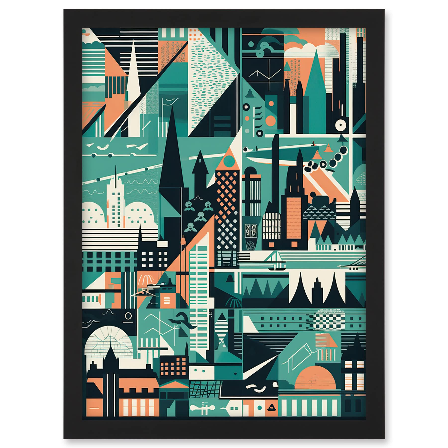 Artery8 Modern Abstract Geometric Dundee Cityscape Design Artwork Framed A3 Wall Art Print
