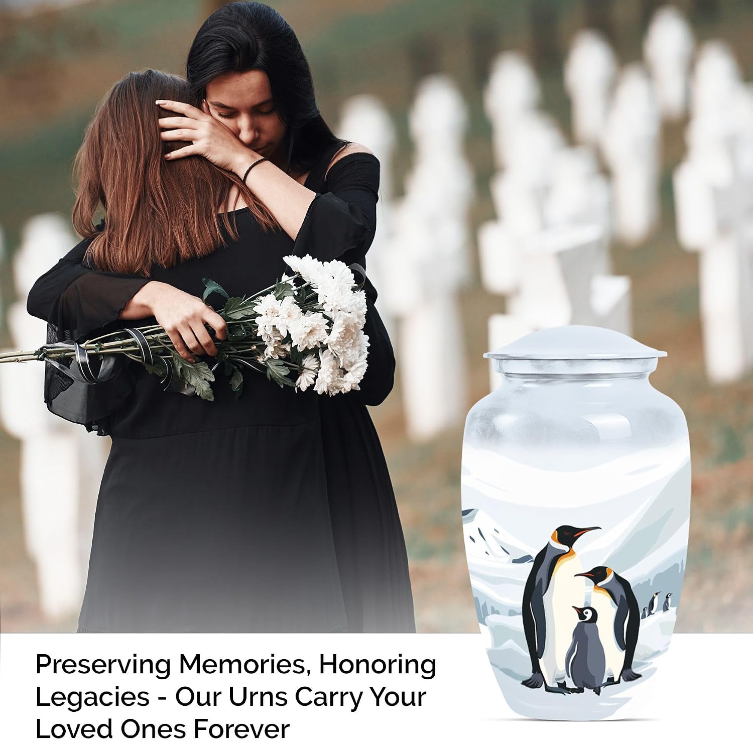 Arctic Family - Decorative Urns for Human Ashes - Cremation Urns Adult - 10 Inch - Large with Velvet Bag - Adult Large Urn - Ash Urns for Humans - Funeral Urn