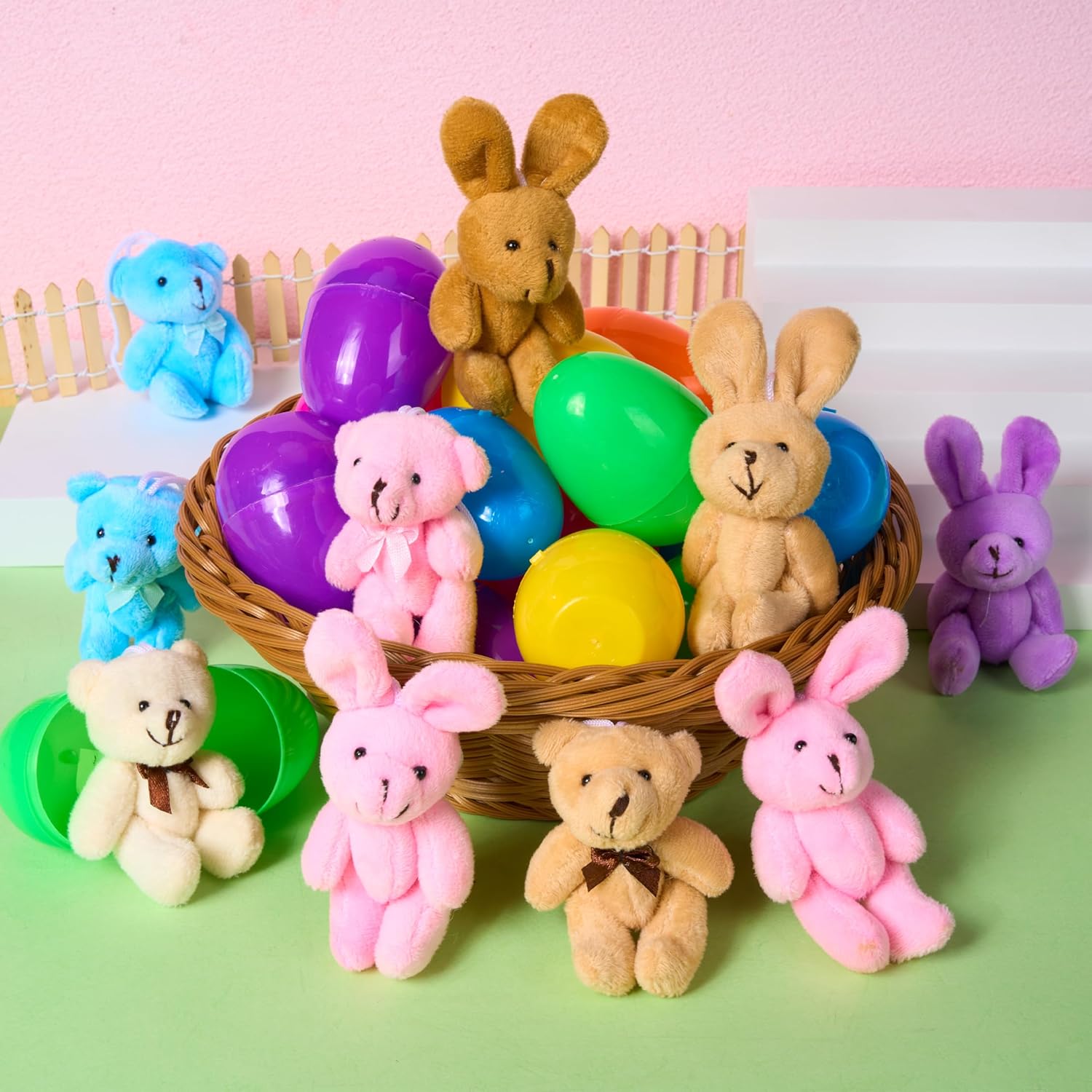JOYIN 18 Pcs Prefilled Easter Eggs with Plush Animals, Eggs with Plush Bunnies & Bears, Basket Stuffers for Girls, Party Favors for Kids, Classroom Prizes Supplies