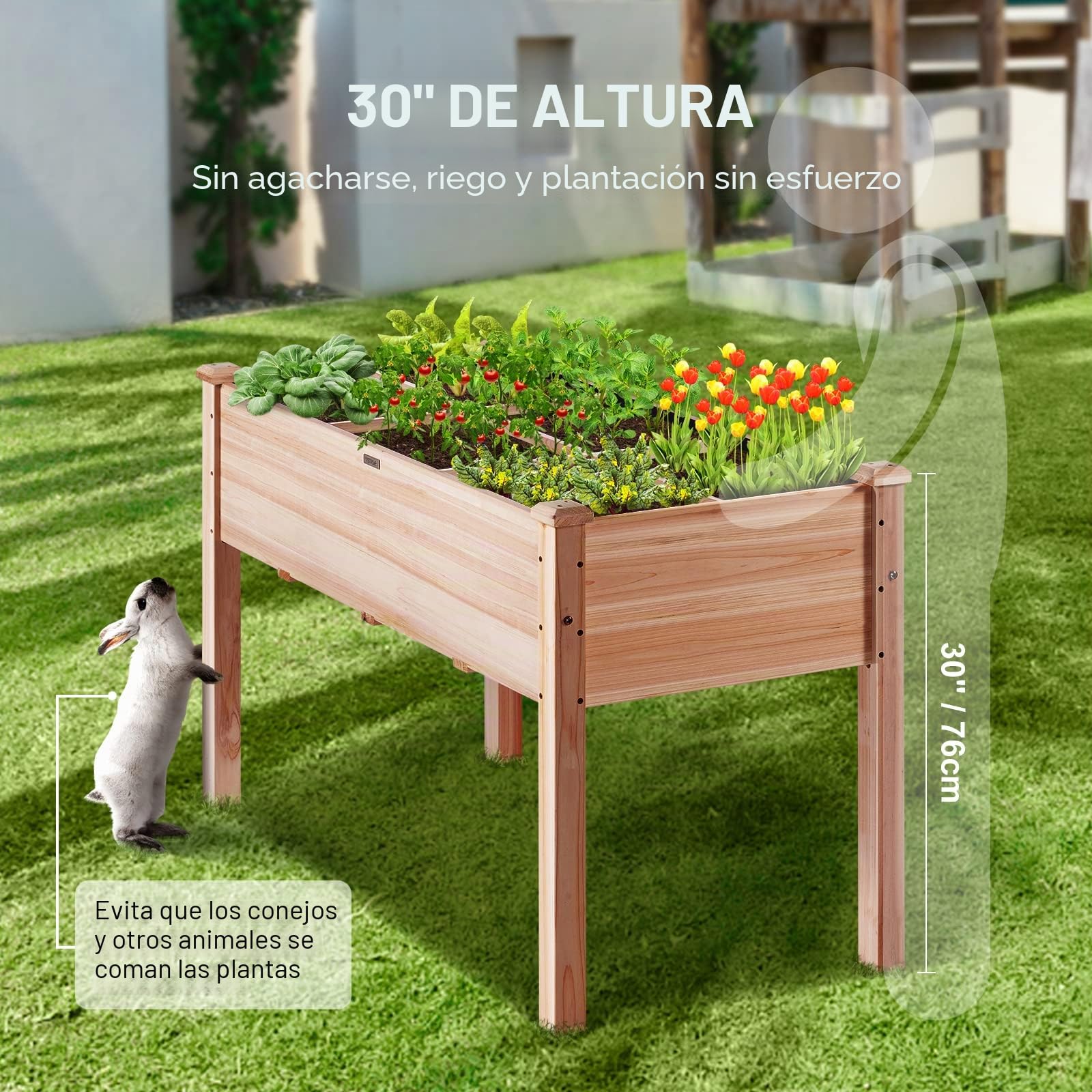 VEVOR Cama de jardín elevada, 4 x 2 x 2 pies, caja de madera elevada para plantar al aire libre con patas, para cultivar flores/verduras/hierbas en patio, jardín, patio, balcón, burlywood