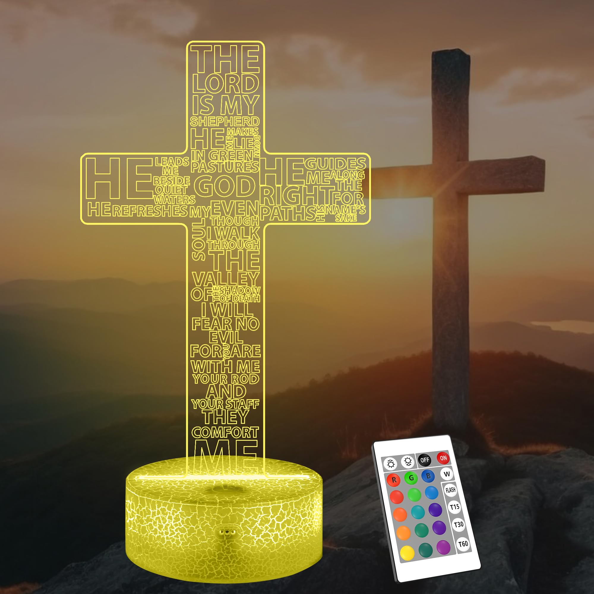 FULLOSUN Jesus Cross Gift, Jesus Cross Night Light, 3D Illumination Lights with Remote 16 RGB Colors Change Kids Men Women Room Lighting Creative Decoration