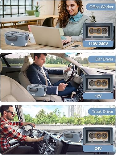 Miniatura 4 de Fiambrera eléctrica de 80 W con controlador de tiempo de calefacción, calentador de alimentos portátil de 1.5 L para adultoshombrestrabajo, 12 V24