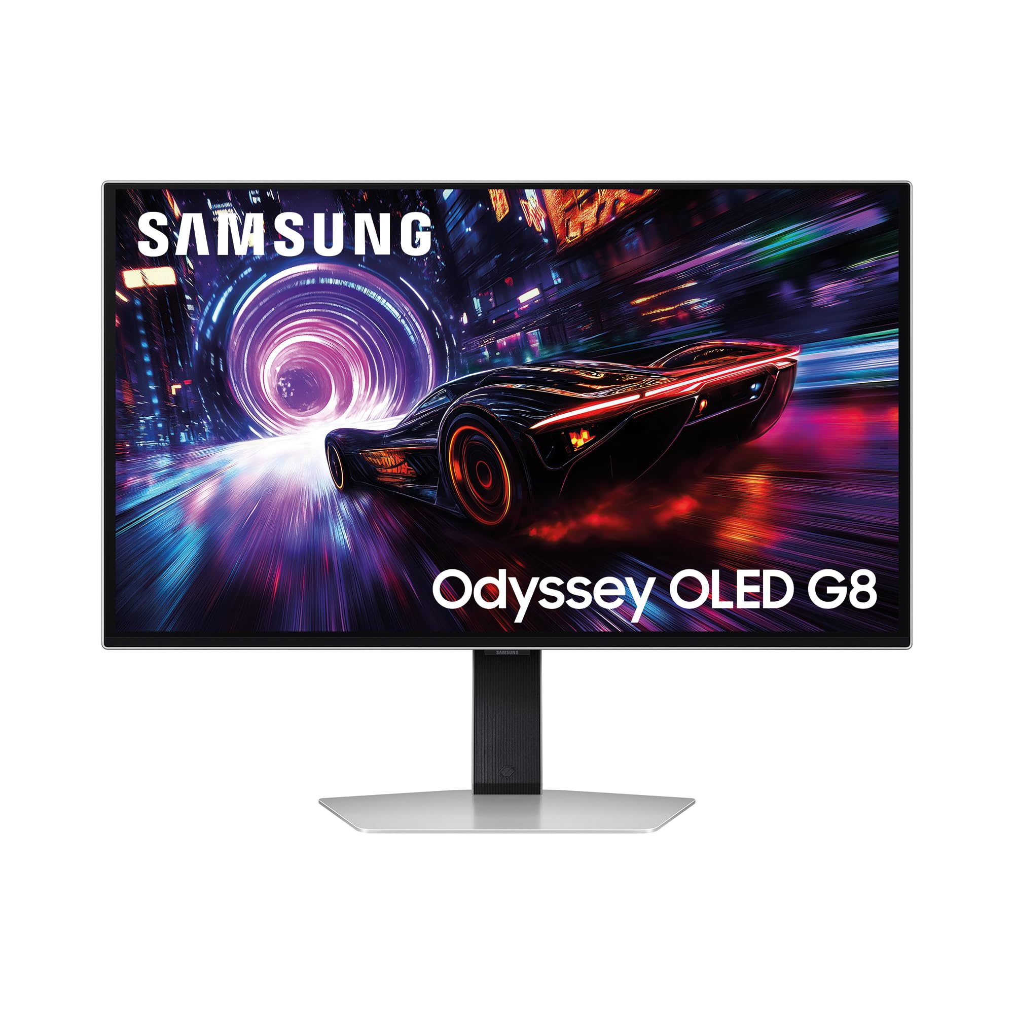 Samsung Monitor Gaming Odyssey OLED G8 (S27FG816SU), Flat, 27'', 3840x2160 (UHD 4K), 16:9, HDR10+, OLED, 240Hz, 0,03ms (GtG), FreeSync Premium Pro, HDMI, DP, Ingresso Audio, HAS, Pivot