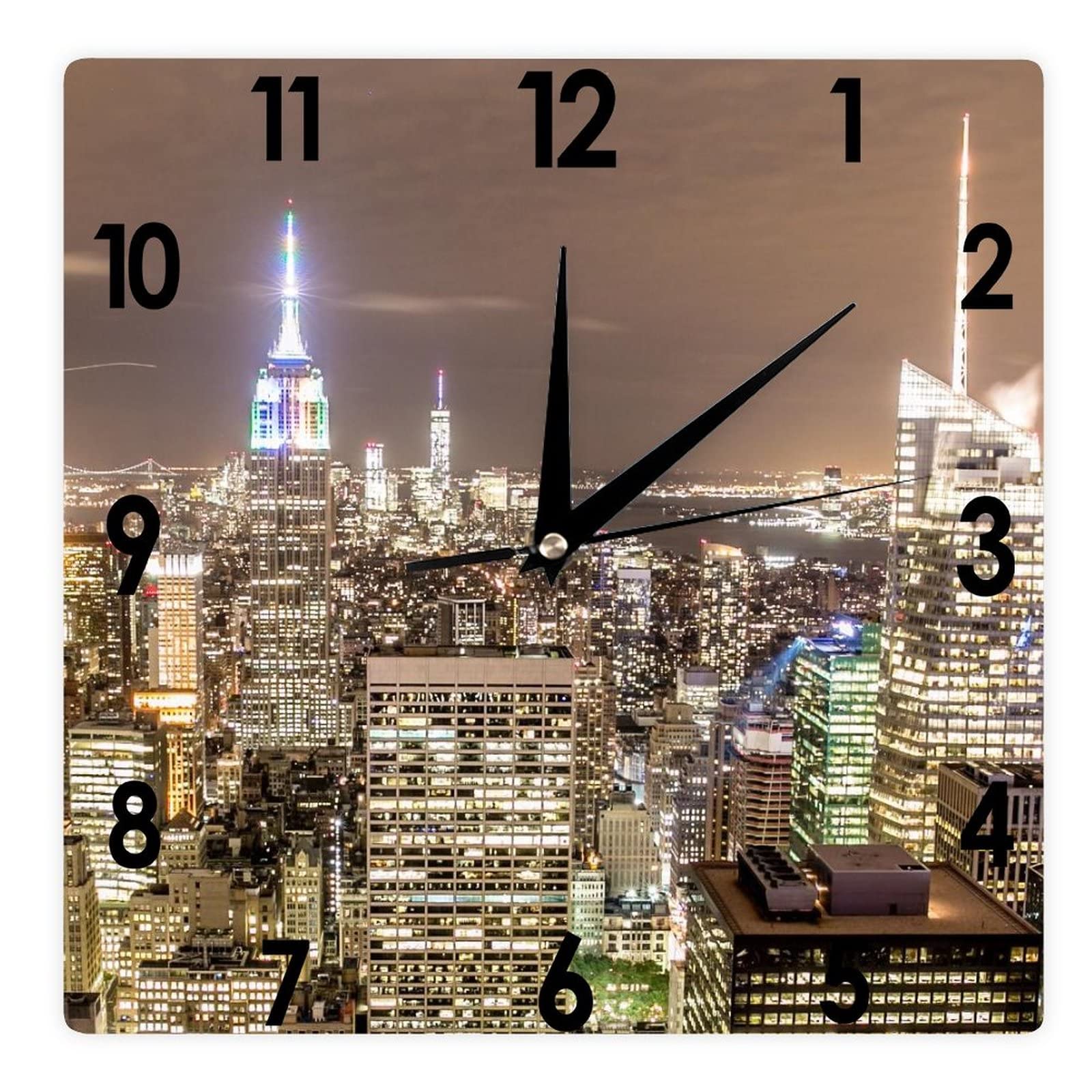 Higoss Square Wall Clock New York City New York Skyline Silent Non-Ticking Clock 12 Inch, Battery Operated Accurate Landscape/Cityscape Farmhouse/Home/Office Decor