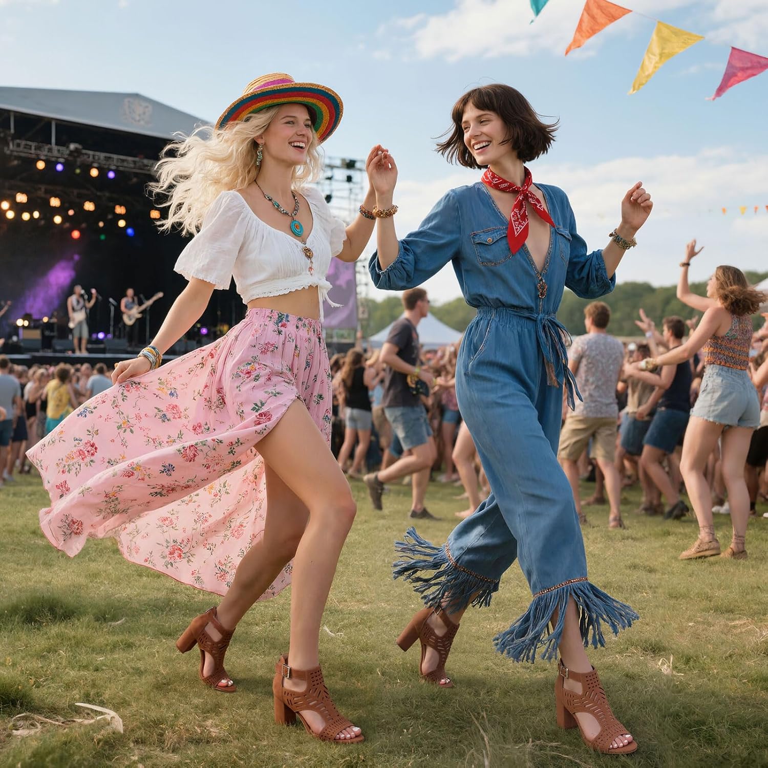 LinnOaks Heeled Sandals For Women 2025 Chunky Open Toe Bohemian Cutout Block Heel Summer Dressy Sandals - Image 3