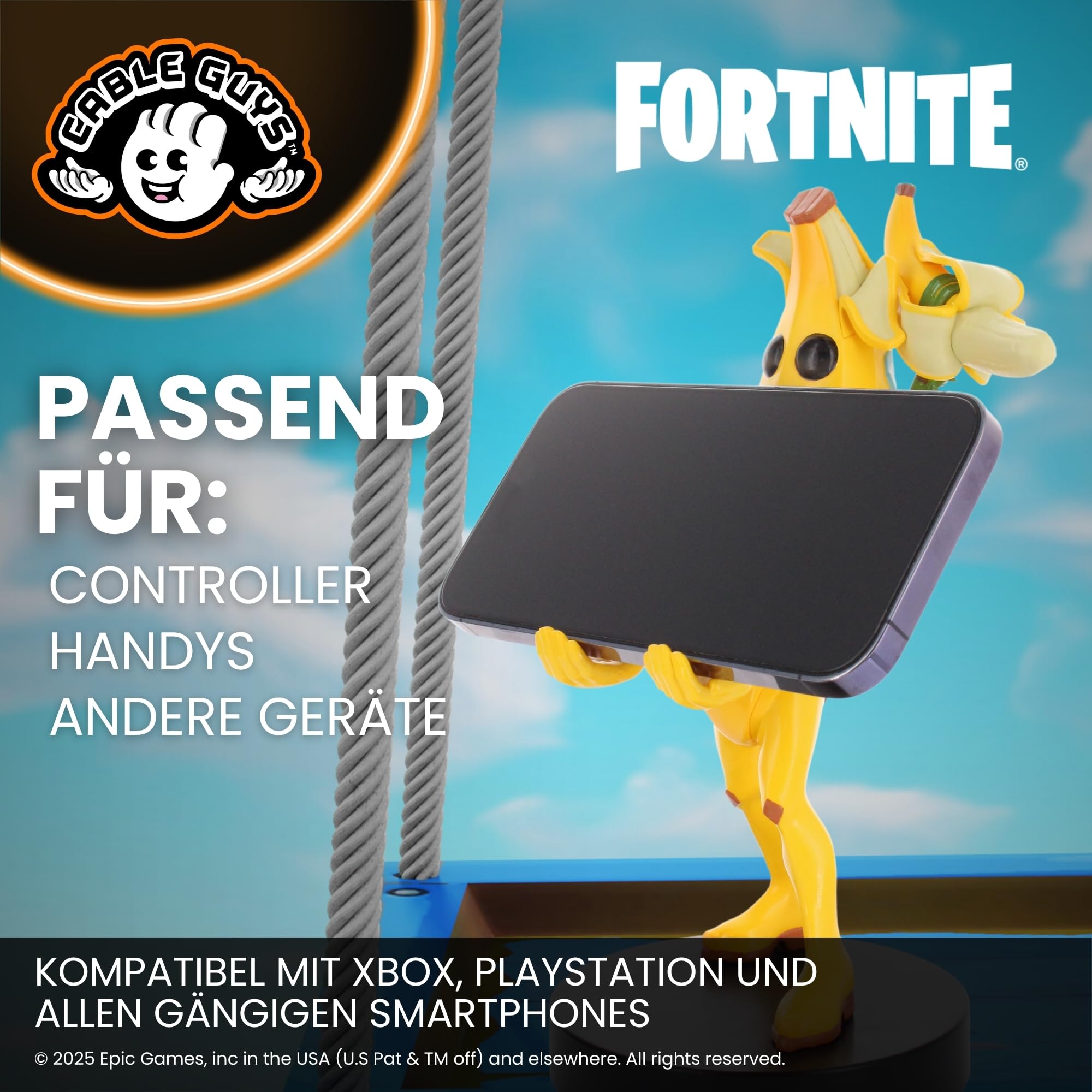 Cableguys Fortnite Peely Controller Halter & Handy Ständer - Gaming Zubehör für Zimmer und Schreibtisch-Setup, Ständer Kompatibel mit Xbox-, PlayStation- & den meisten Standard-Controllern