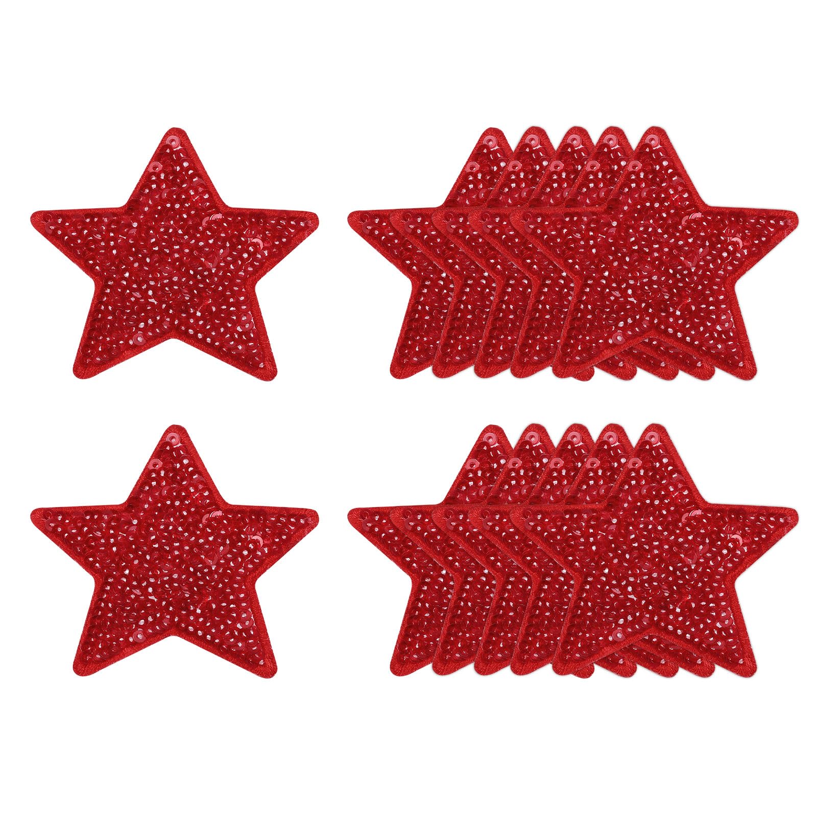 sourcing map 10 Pcs Sequin Star Iron on Patches, 2.6 x 2.4 Inch Embroidery Sequin Patches for Clothing Repair Backpack Shoes Decoration, Red