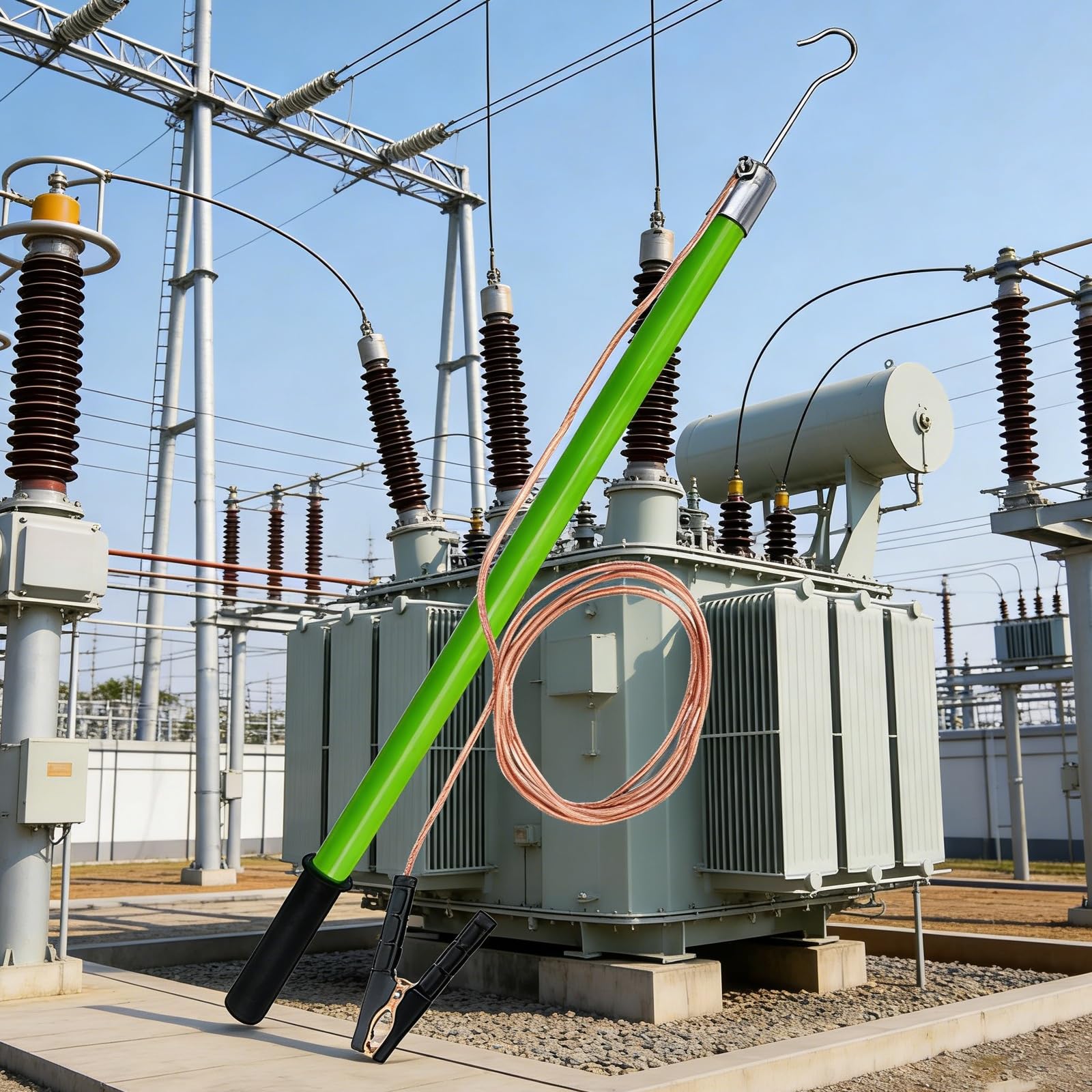 GTHTUHFD Green-Yellow Epoxy Resin Electric Pole, High Voltage Insulation Discharge Rods With Hook And Copper Wire, Direct Version,Yellow-10kV-39.4