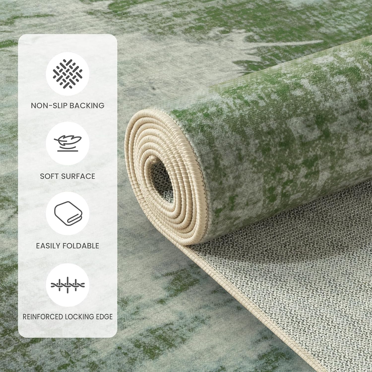 HQAYW Washable 4x6 Area Rugs for Living Room, Modern Abstract Soft Bedroom Rug, Non-Slip Stain Resistant Indoor Carpet for Kitchen Dining Room Office Dorm Home Decor, Green