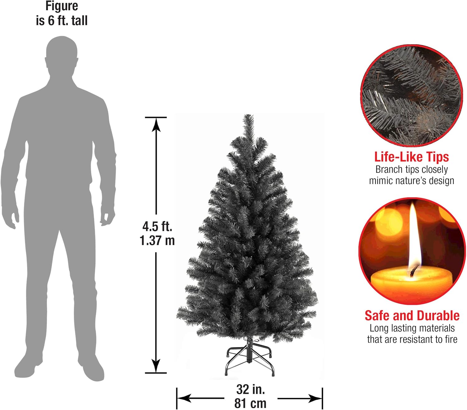 National Tree Company Artificial Full Christmas Tree, Black, North Valley Spruce, Includes Stand, 4.5 Feet