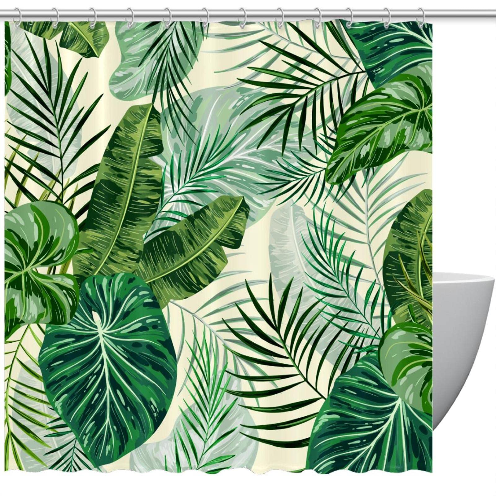 Rideau de douche imperméable motif jungle verte 152x182cm avec crochets pour baignoire et douche