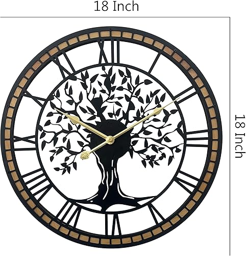 Miniatura 4 de Reloj de pared grande para decoración de sala de estar, árbol de la vida, arte de pared de metal, de gran tamaño, sin tictac, funciona con pilas,