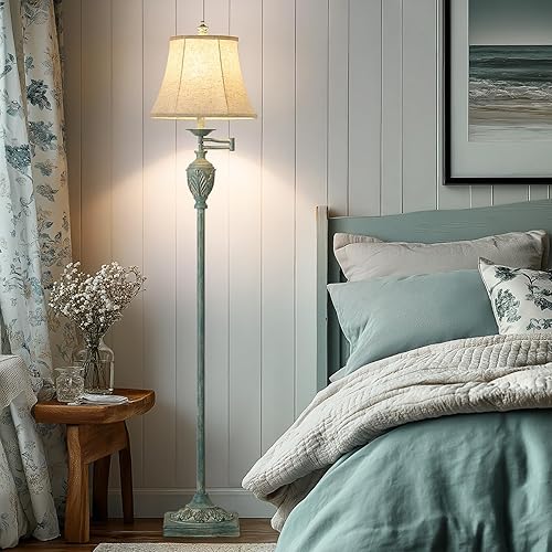 Miniatura 5 de Lámpara de pie LED tradicional con brazo oscilante ajustable de 350, lámpara de poste de pie vintage para sala de estar, dormitorio y oficina, luz