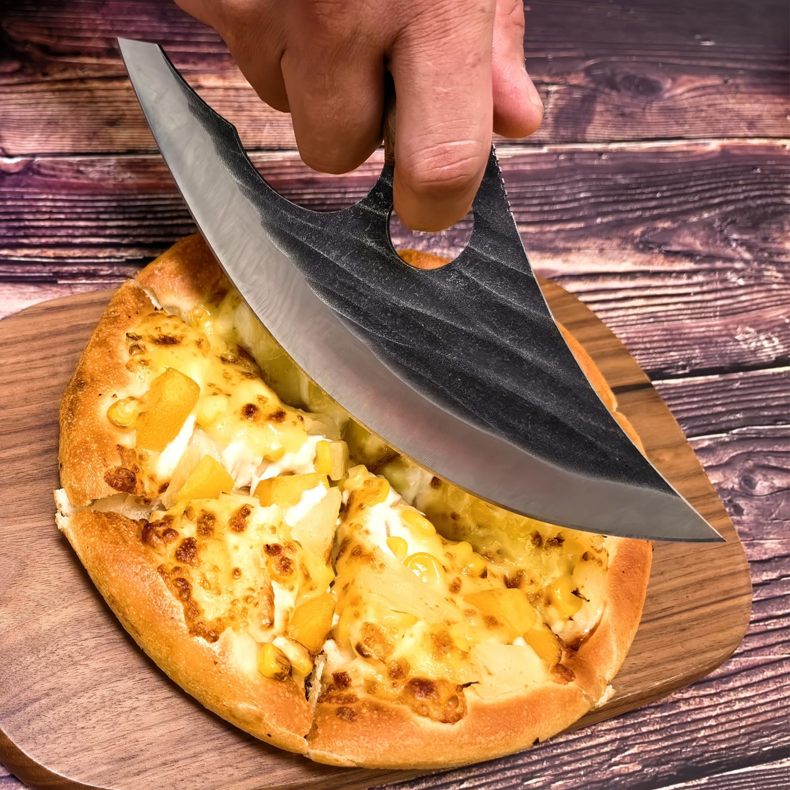 maison et en plein air couteau de cuisine Ulu Style Chef couteaux forgé à la main Cuisine Full Tang High Carbon Steel Effortless couteau avec étui en cuir