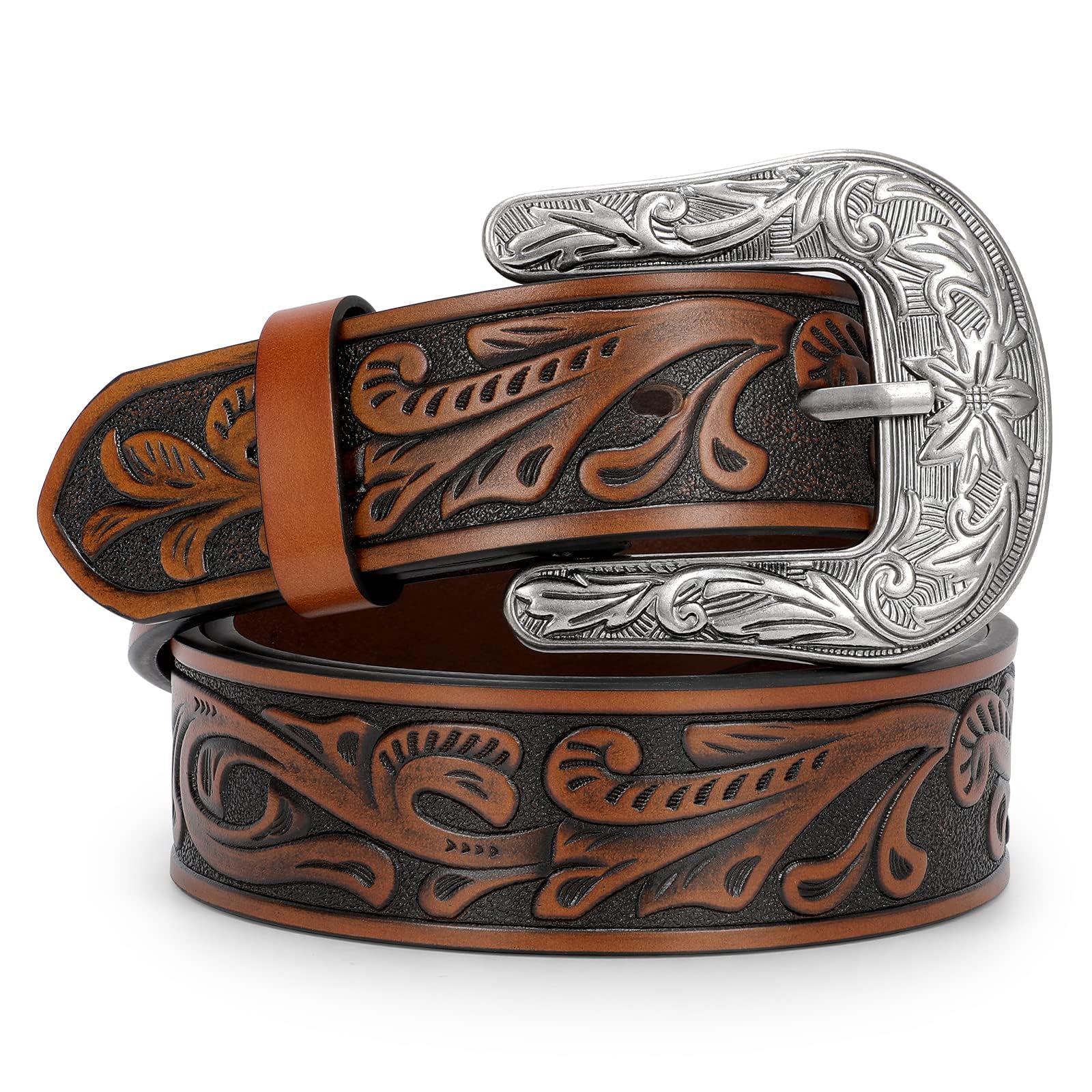 Western Floral Engraved Tooled Leather Belt Cowgirl Cowboy  display picture 1