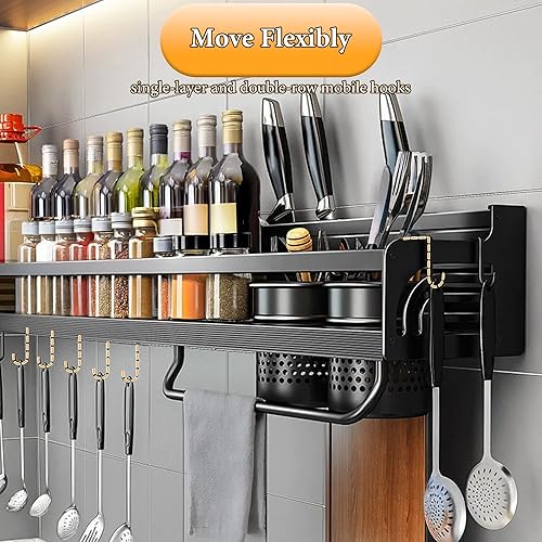 Miniatura 4 de Estante colgante para utensilios de cocina, estante de almacenamiento colgante de 19 pulgadas con ganchos, soporte para cuchillos para condimentos,