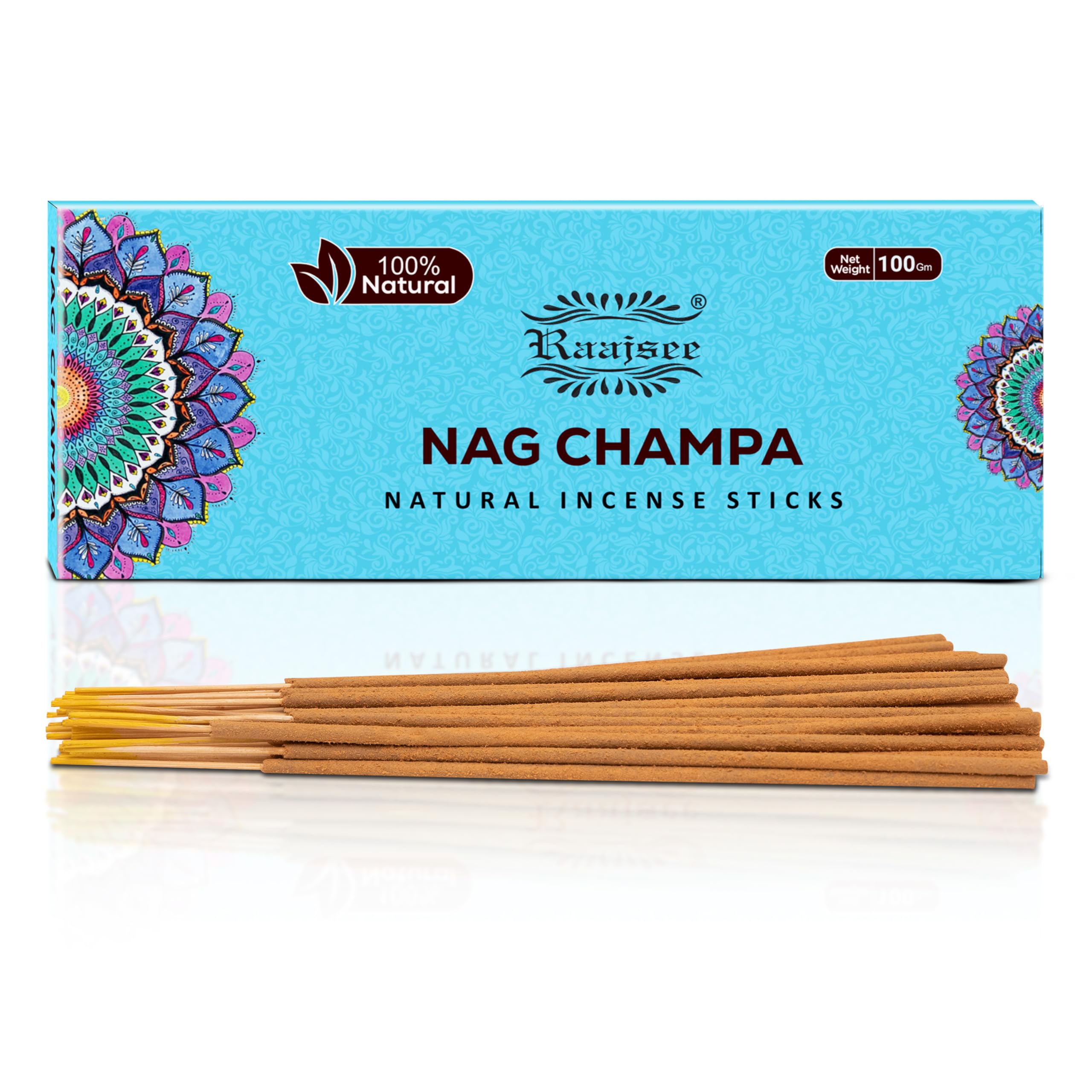Raajsee Nag Champa Incense Sticks 100 Gm Pack-100% Pure Organic Natural Hand Rolled Free from Chemicals-for Church,Aroma Therapy,Relaxation,Meditation & Sensual Therapy