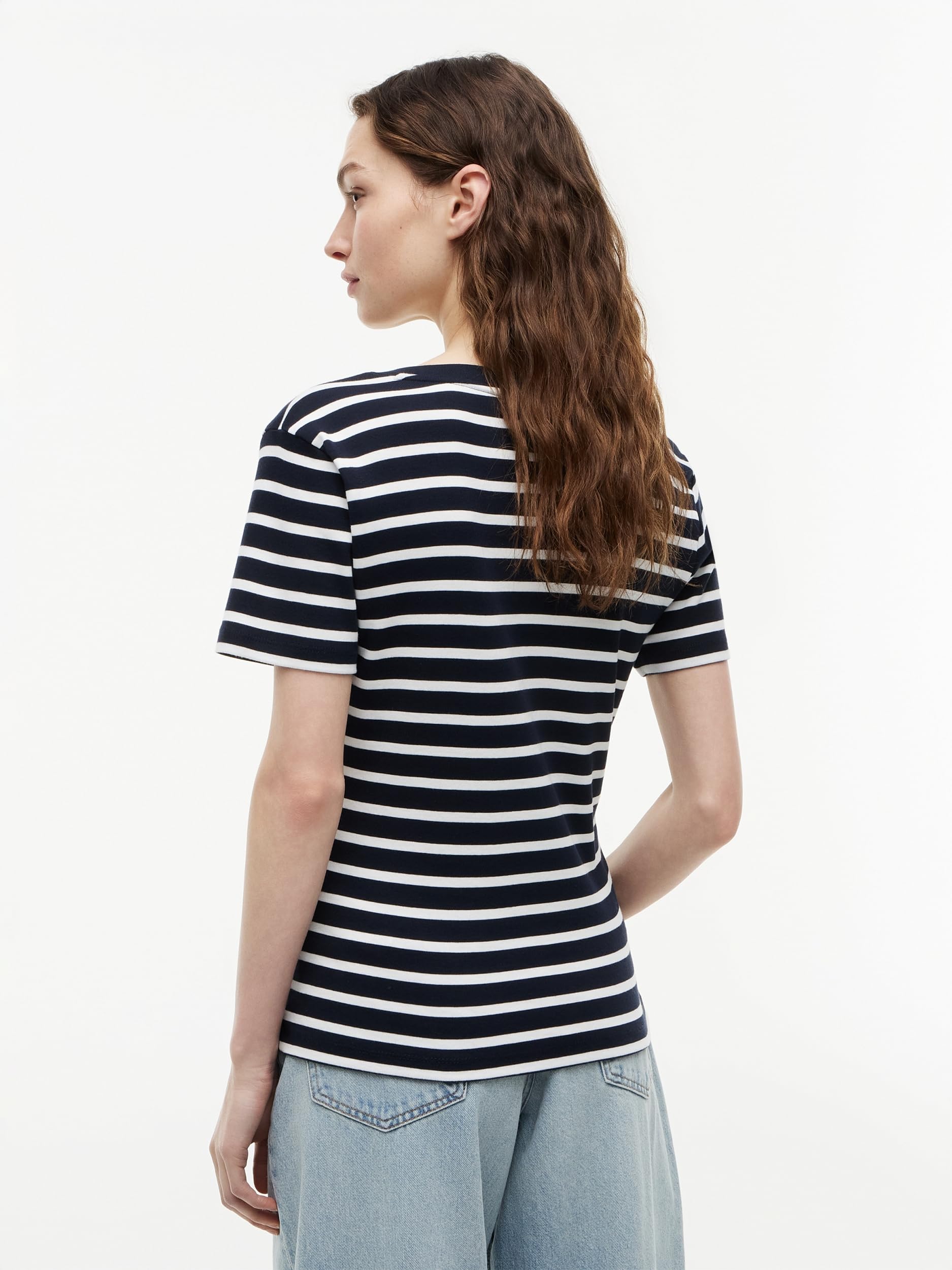 Tommy Hilfiger Damska koszulka z krótkim rękawem i dekoltem w serek, nowa koszulka Slim Cody, Niebieski (Nos Breton Desert Sky/Ecru), XXL