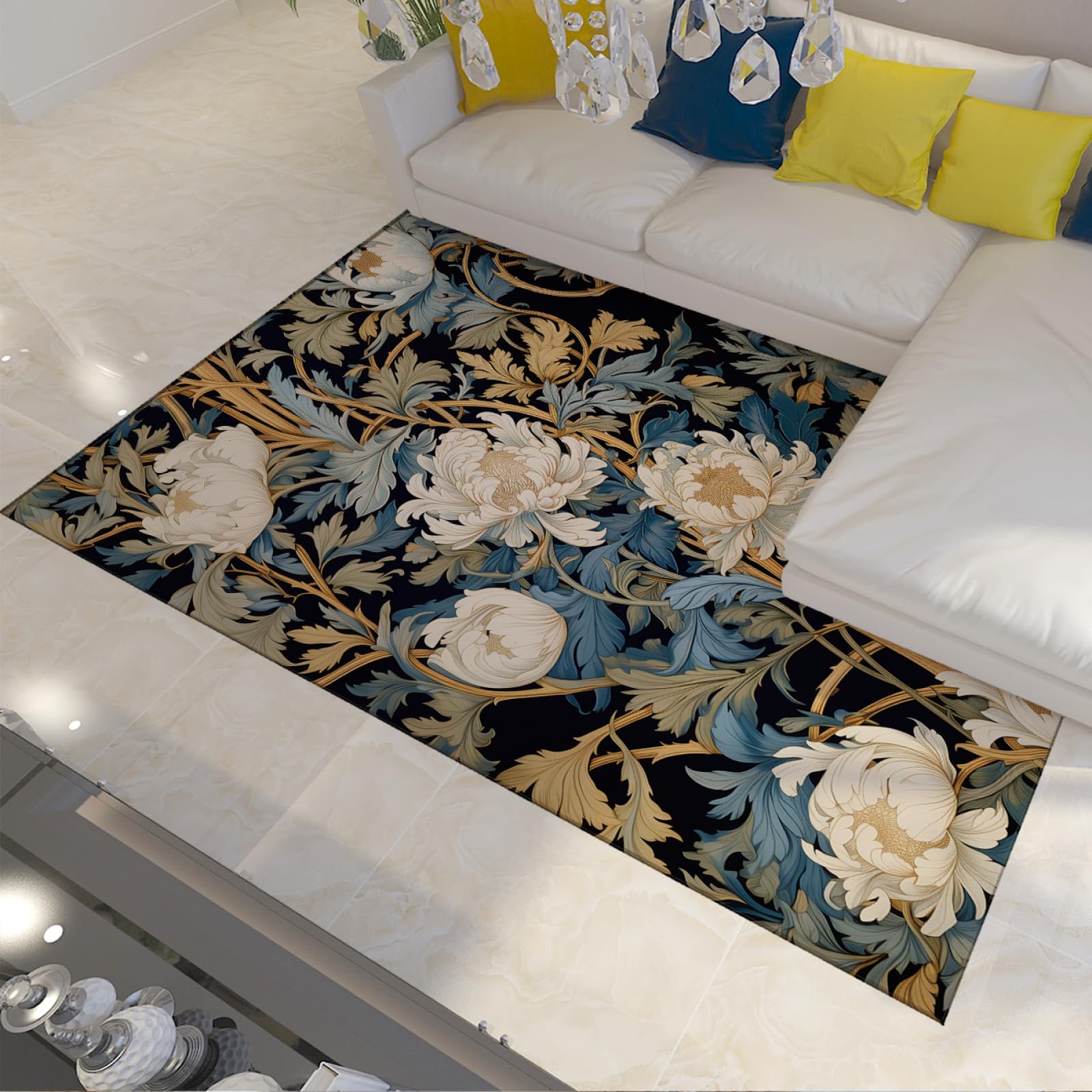 Tapis de salon rétro traditionnel floral 90x150cm style Morris et antidérapant