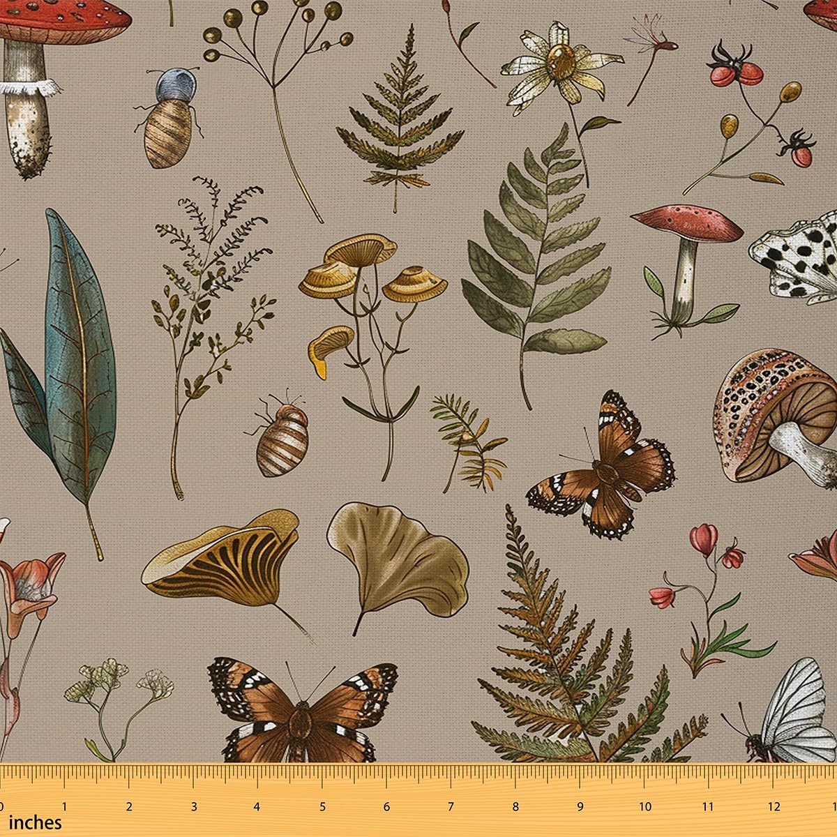 Feelyou Cute Mushroom Decor Fabric by The Yard,Botanical Floral Blossom Leaf Pattern Upholstery Fabric, Natural Theme Outdoor Fabric,Tropical Reupholstery Fabric for Chairs, 2 Yards, Colorful