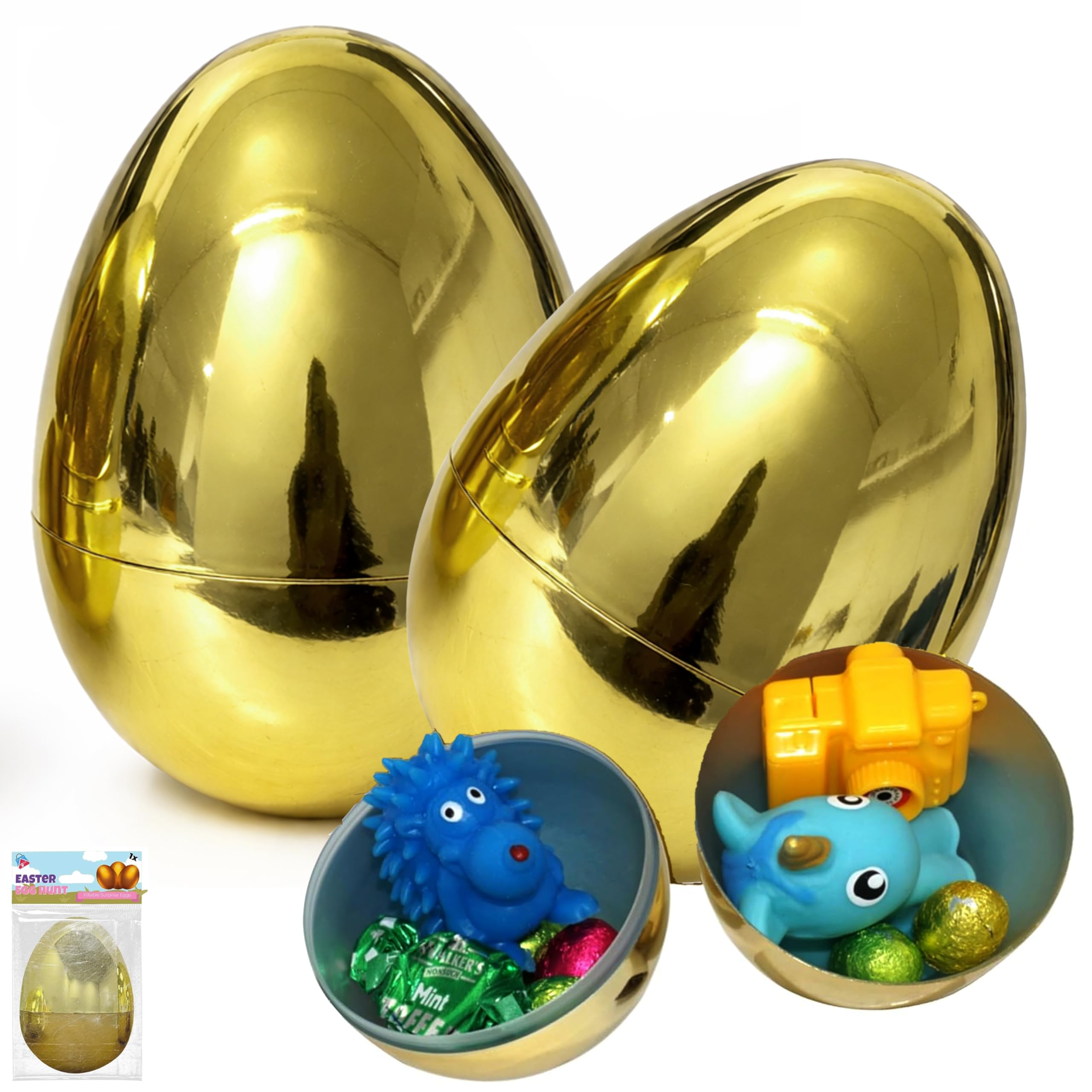 HOVUK 2 Œufs Géants Dorés à Remplir Pour Pâques - Grand Œuf Surprise 10cm En Plastique Durable Pour Bonbons, Chocolats Et Jouets