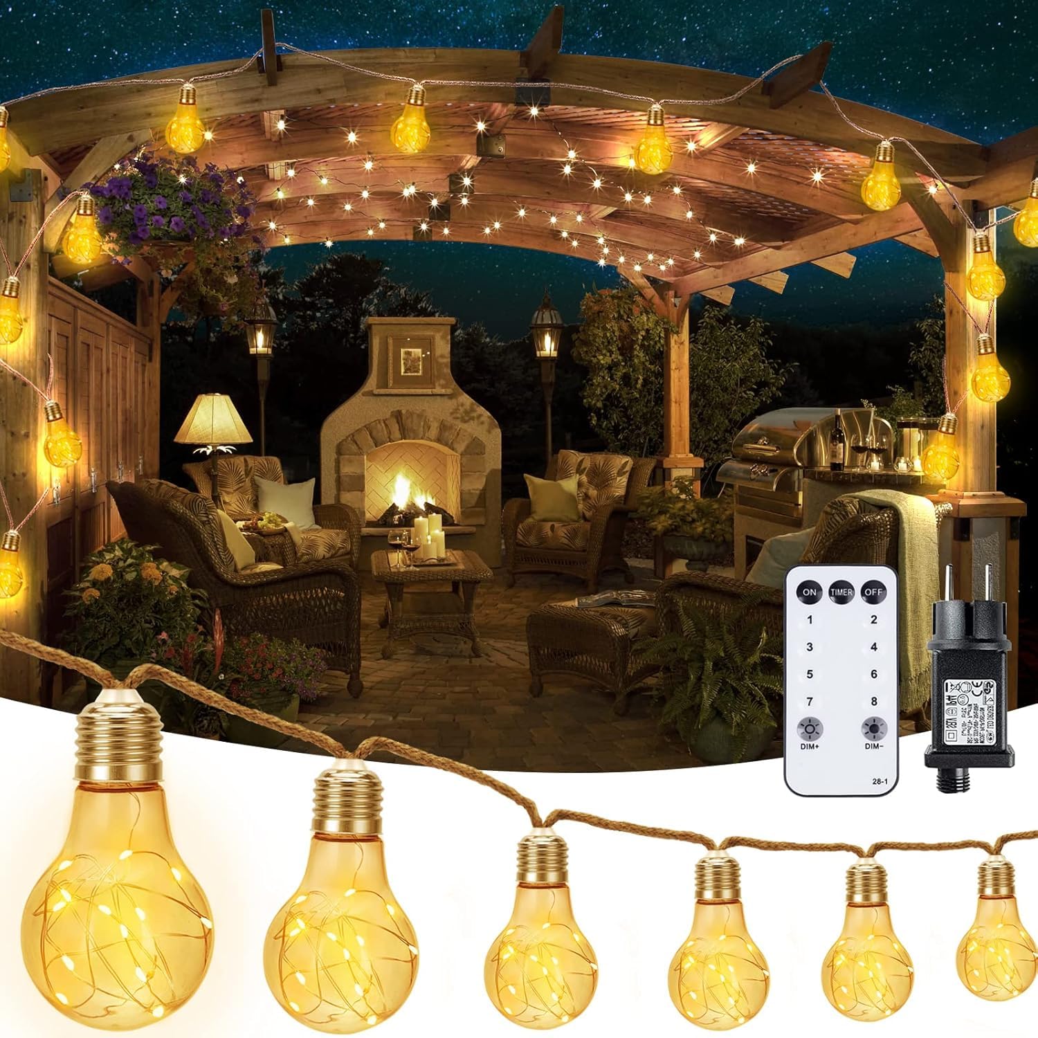 StarryEver Vintage 15M Warmweiß Lichterkette Aussen Strom, Bruchsicher A60 20 LED Lichterketten Glühbirnen Beleuchtung Lichterketten für Outdoor Garten Balkon Patio Hochzeit Zimmer Zelt Café Deko