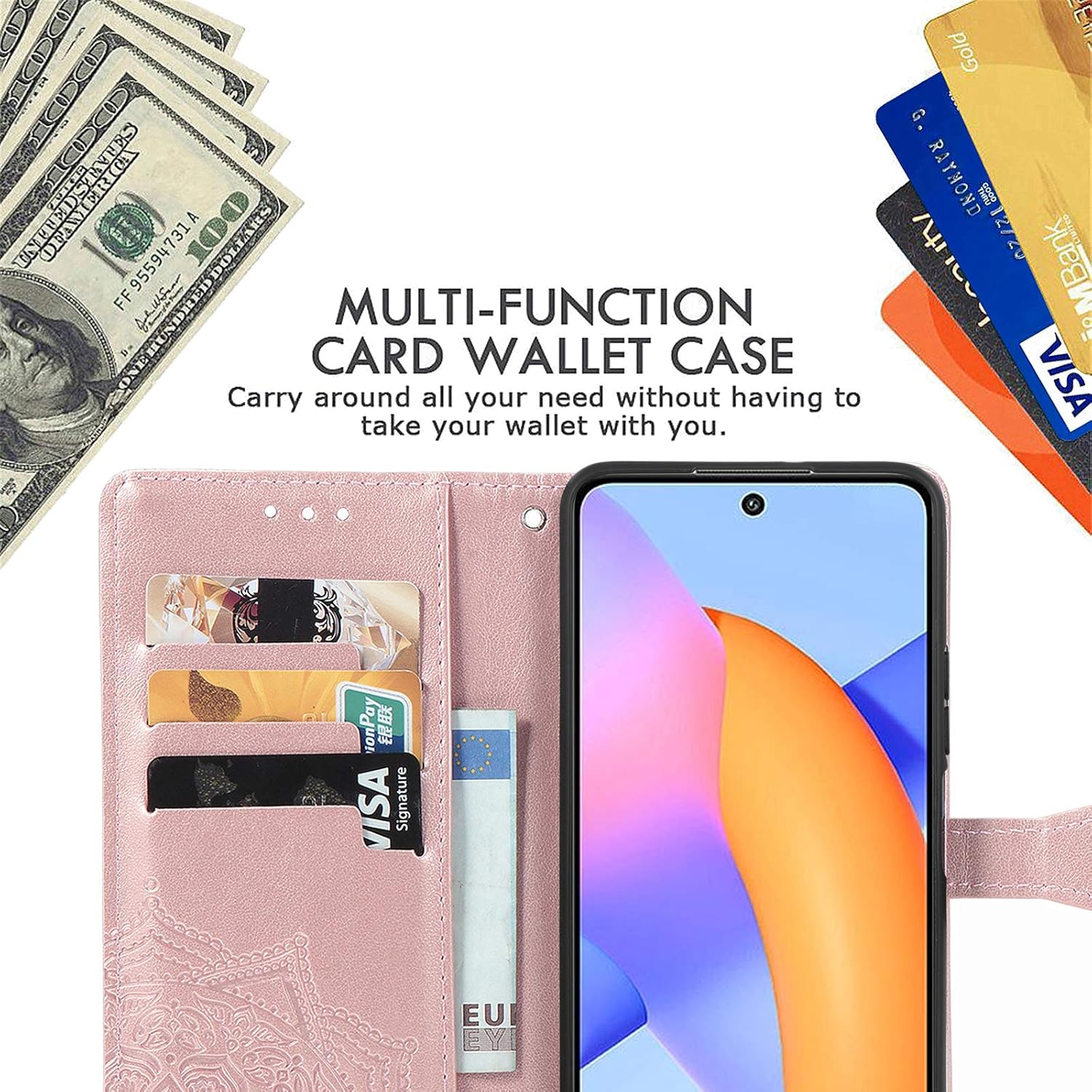 Alamo Mandala Xiaomi MI 11 Lite (4G / 5G / 5G NE Edition) Folio Case, Premium PU Leather Cover with Card & Cash Slots - Rose Gold - Image 5