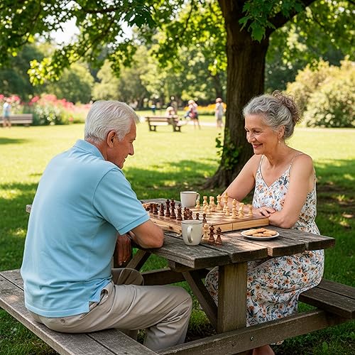Miniatura 3 de STERLING Games - Juego de ajedrez de madera maciza de 16 pulgadas, tablero plegable de viaje con cerraduras de latón y almacenamiento interior de