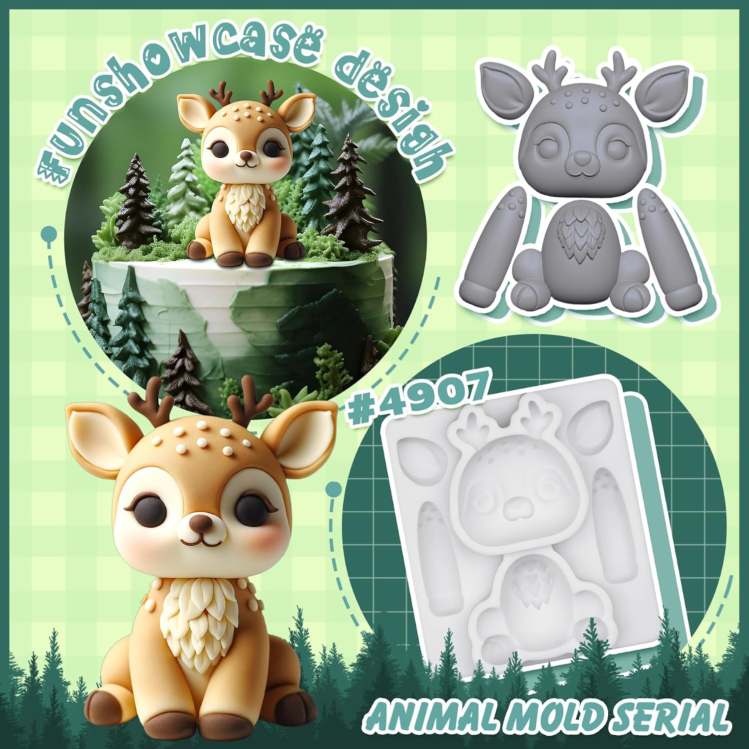 Fondant Mold Deer Woodland Animal Cake Topper 3.3 Inches Tall