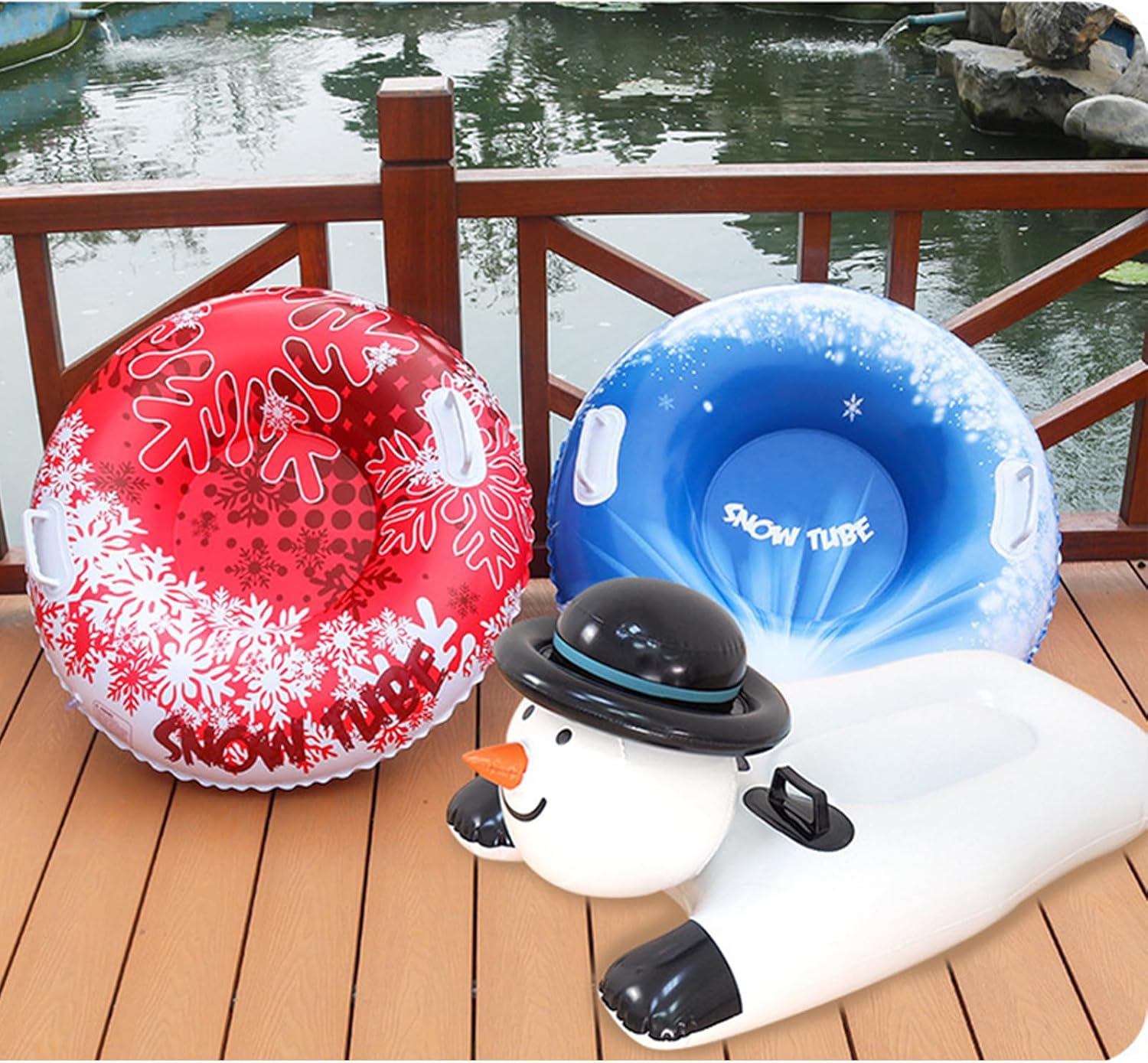 Inflatable Snow Tube with Handles Folding Snow Sled Winter Snow Sledding Toy Thicken Skiing Tubing for Outdoor Sledding