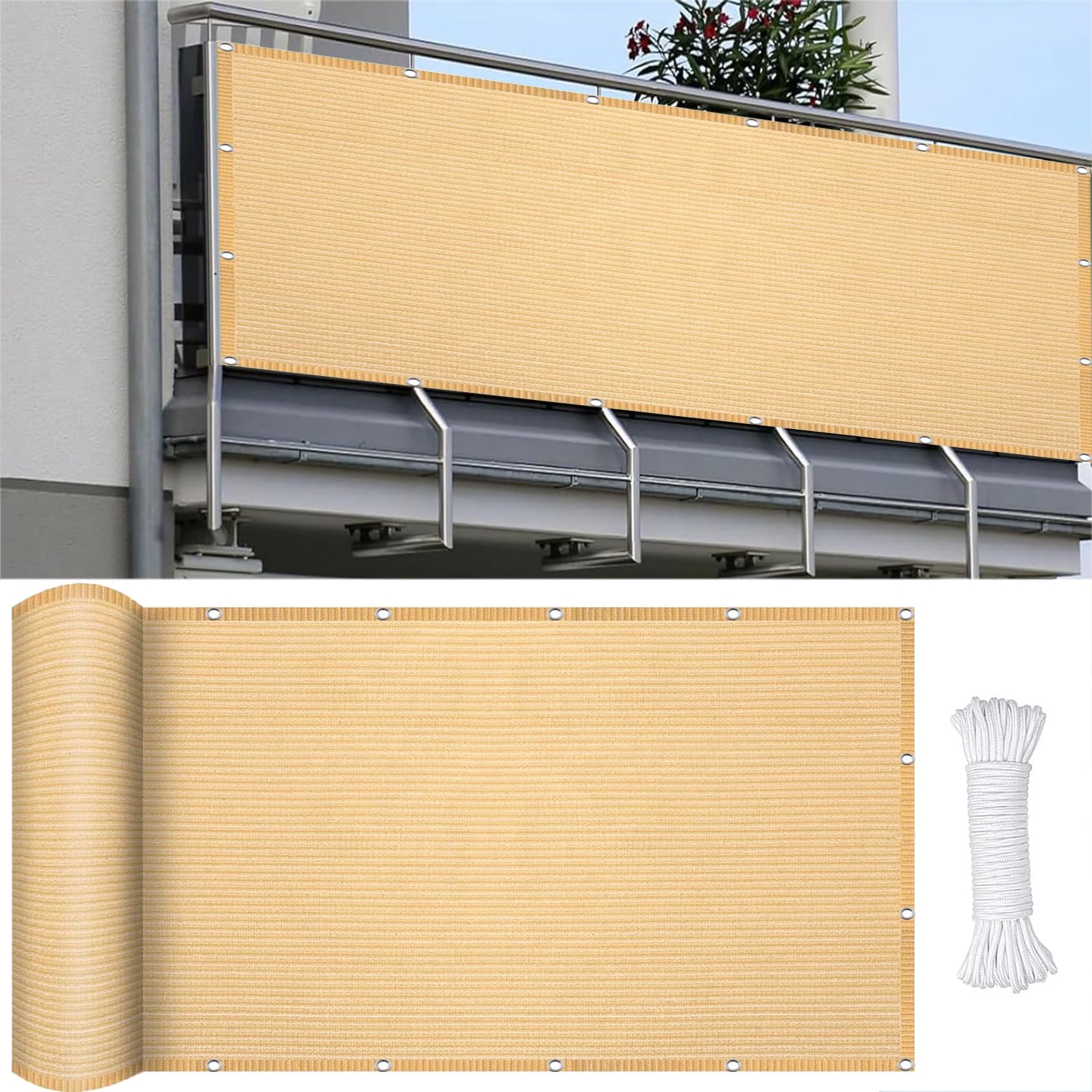 Voile d'ombrage solaire perméable - Toile crème respirante 380 x 950