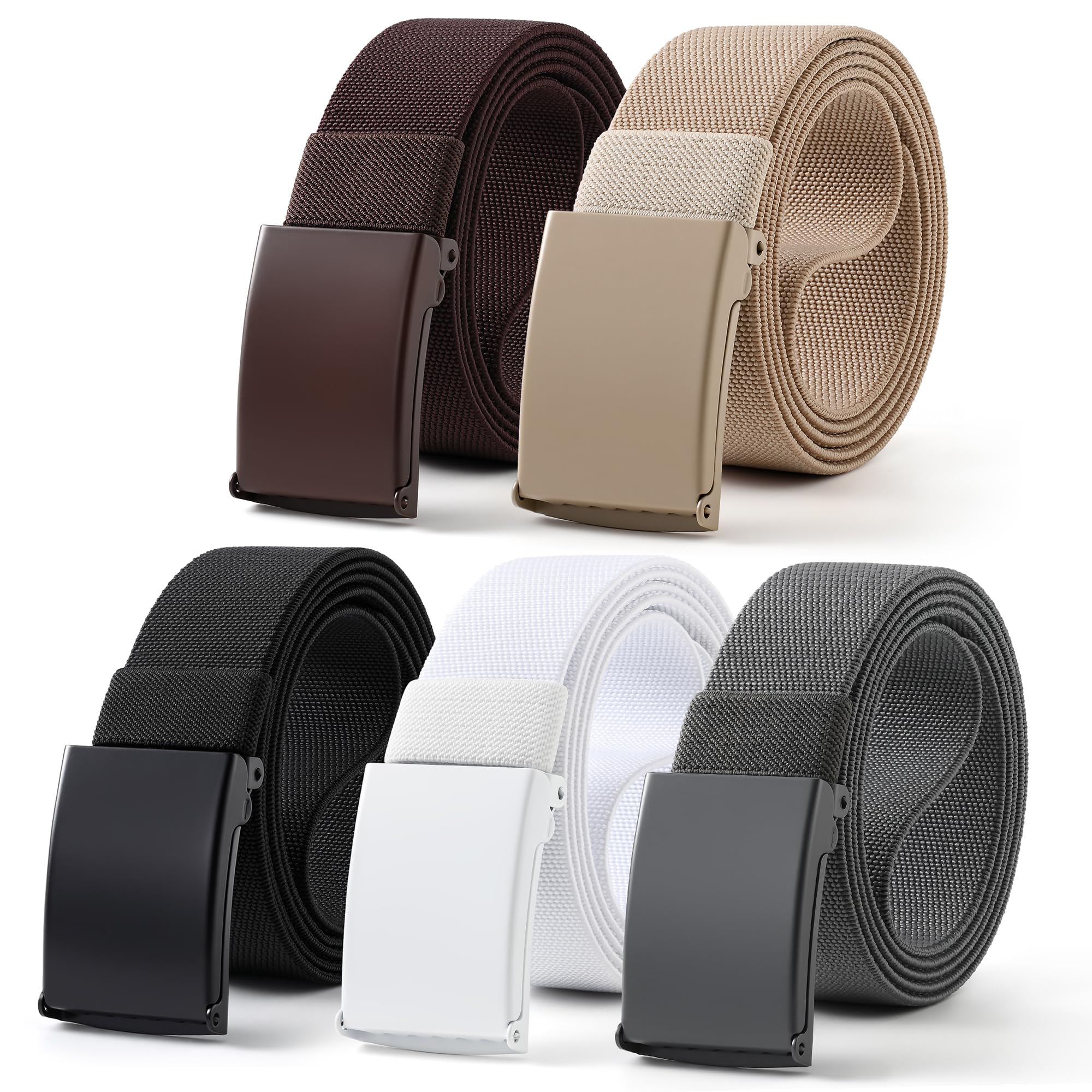 Mile High Life Stretch Canvas Belt for Men, Golf Casual Elastic Web Belt, Top Military Buckle, Adjustable Cut to Fit