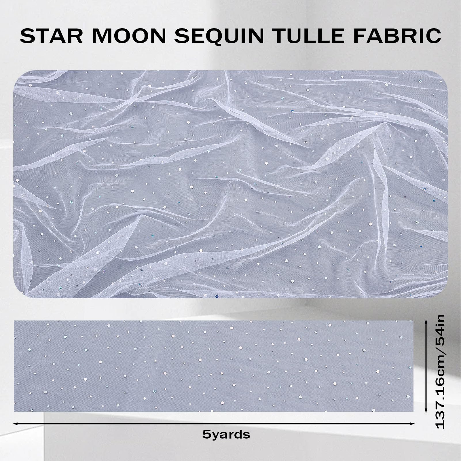 letsinstyle 5 Yards Glitter Tulle Fabric Rolls, Light White Sequin Fabric Roll - Image 4