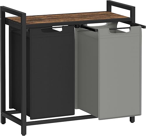Miniatura 22 de VASAGLE Cesta de lavandería, cesta de ropa, clasificador de ropa con bolsa extraíble y removible, estante, estructura metálica, 17.2 galones (65 L)