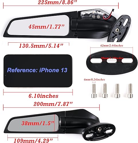 Vista 12 de Espejos retrovisores de motocicleta, espejos laterales giratorios ajustables para Honda Kawasaki Suzuki Yamaha - Gran negro