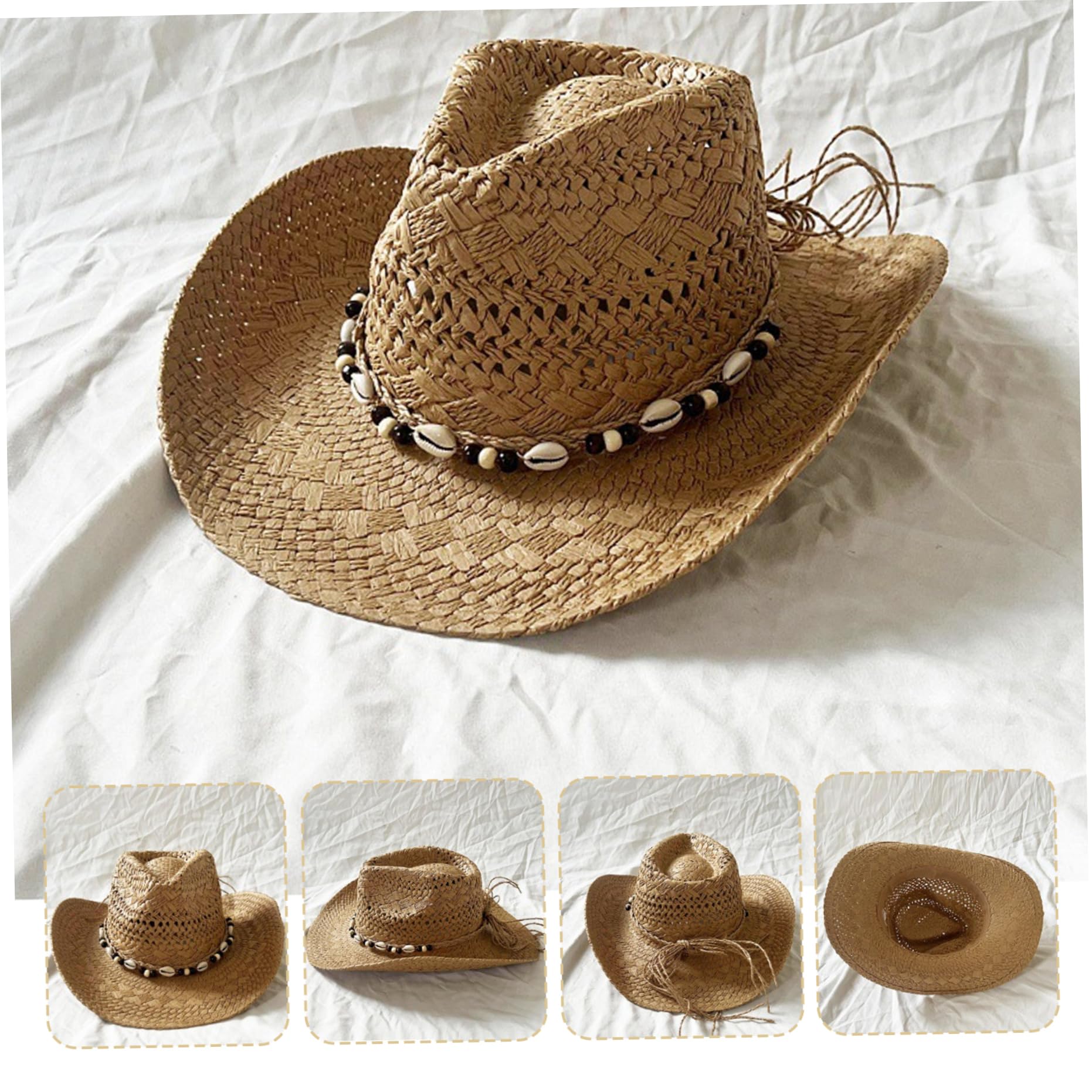 Sombrero de paja para hombre, sombrero de vaquero occidental de verano con ala ancha, protección solar, transpirable, caqui, talla única, 58 cm