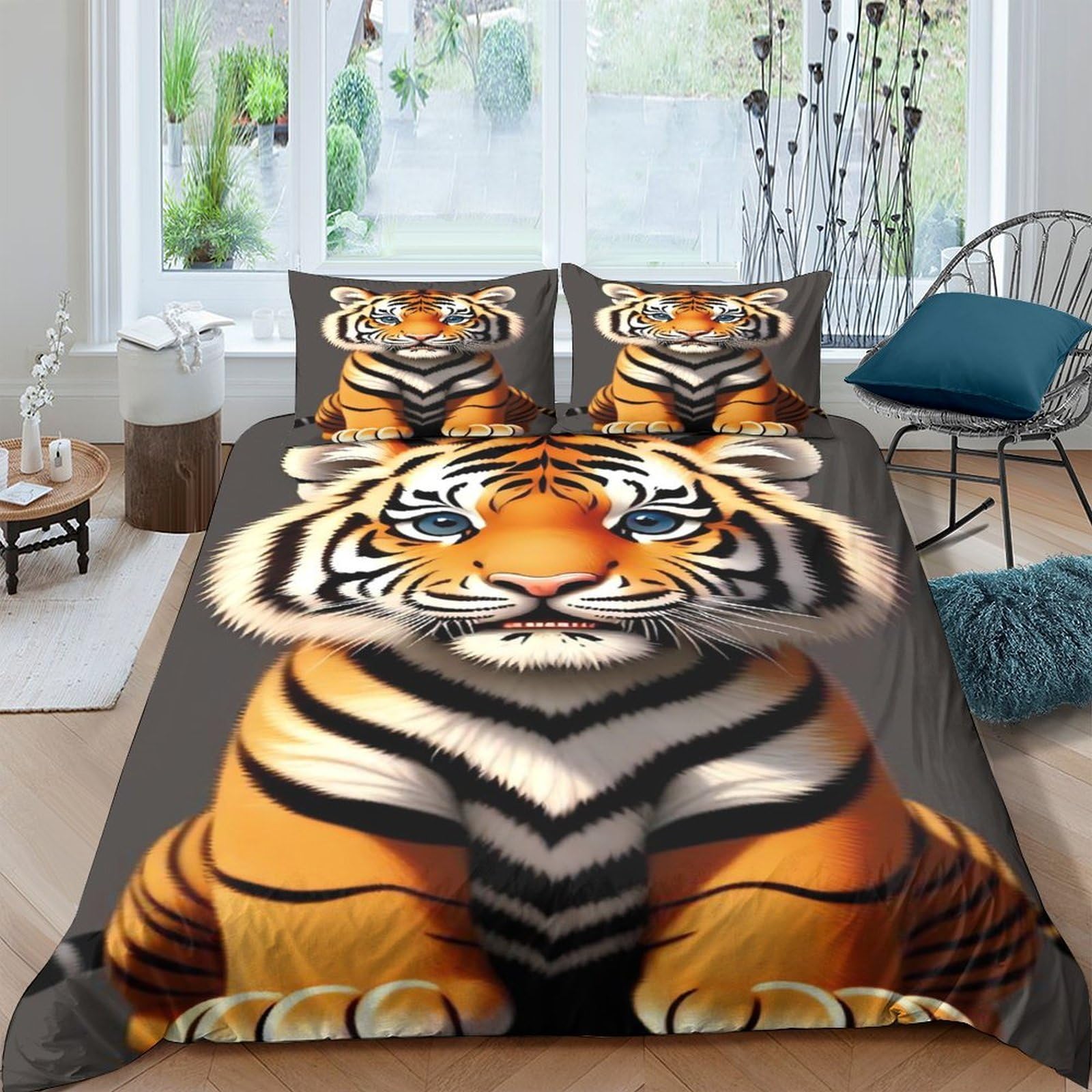 Ctjqhvkz Style-5 3D Printed Realistic Tiger Fitted Sheet Microfiber Soft Anti-Slip Animal Pattern Mattress Cover Bedroom Decor Single（135X200cm）