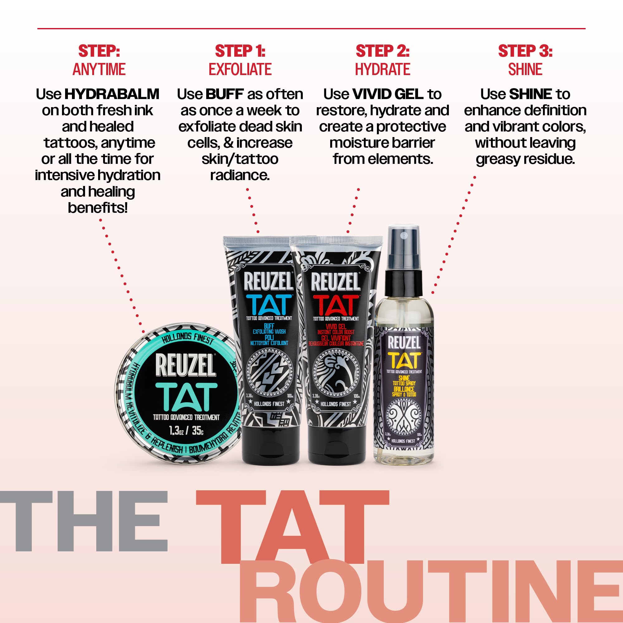 Reuzel Shine Tatto Spray - Premium Tattoo Care Shine Protection for Unisex - 3.38 oz
