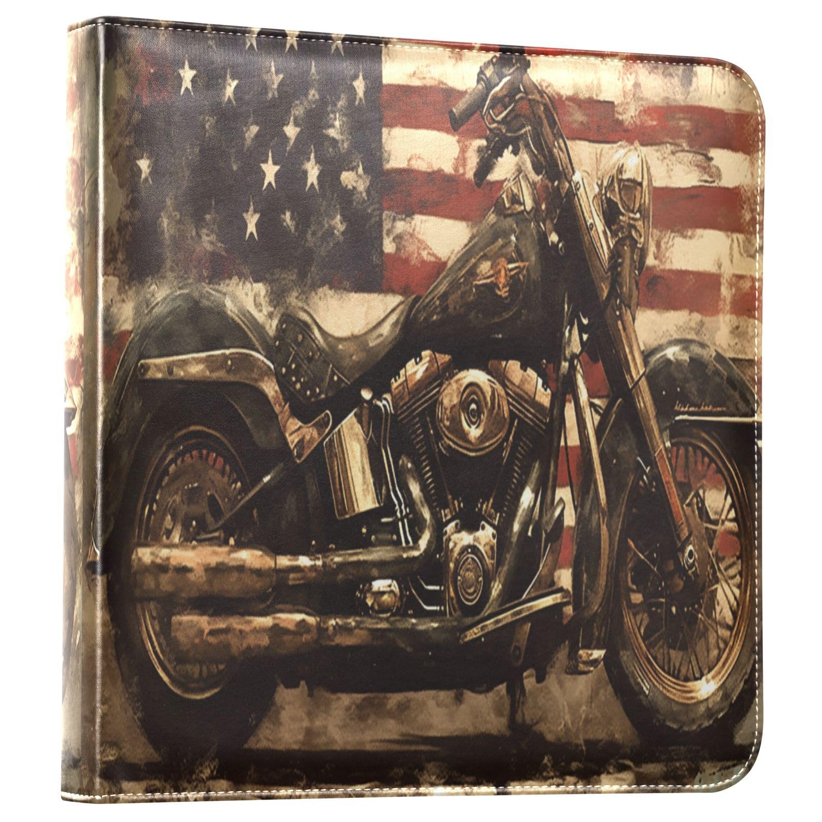Kigai Motorcycle Flag Photo Album Self Adhesive Scrapbook Album Leather Cover DIY Picture Scrap Book with 20 Adhesive Sheets, 11.8x24x0.8 inch