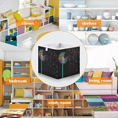 Miniatura 6 de Nisza Blow Dandelions - Cubos de almacenamiento plegables de tela con asas, cajón organizador de almacenamiento de tela para armario, juguetes, 11 x