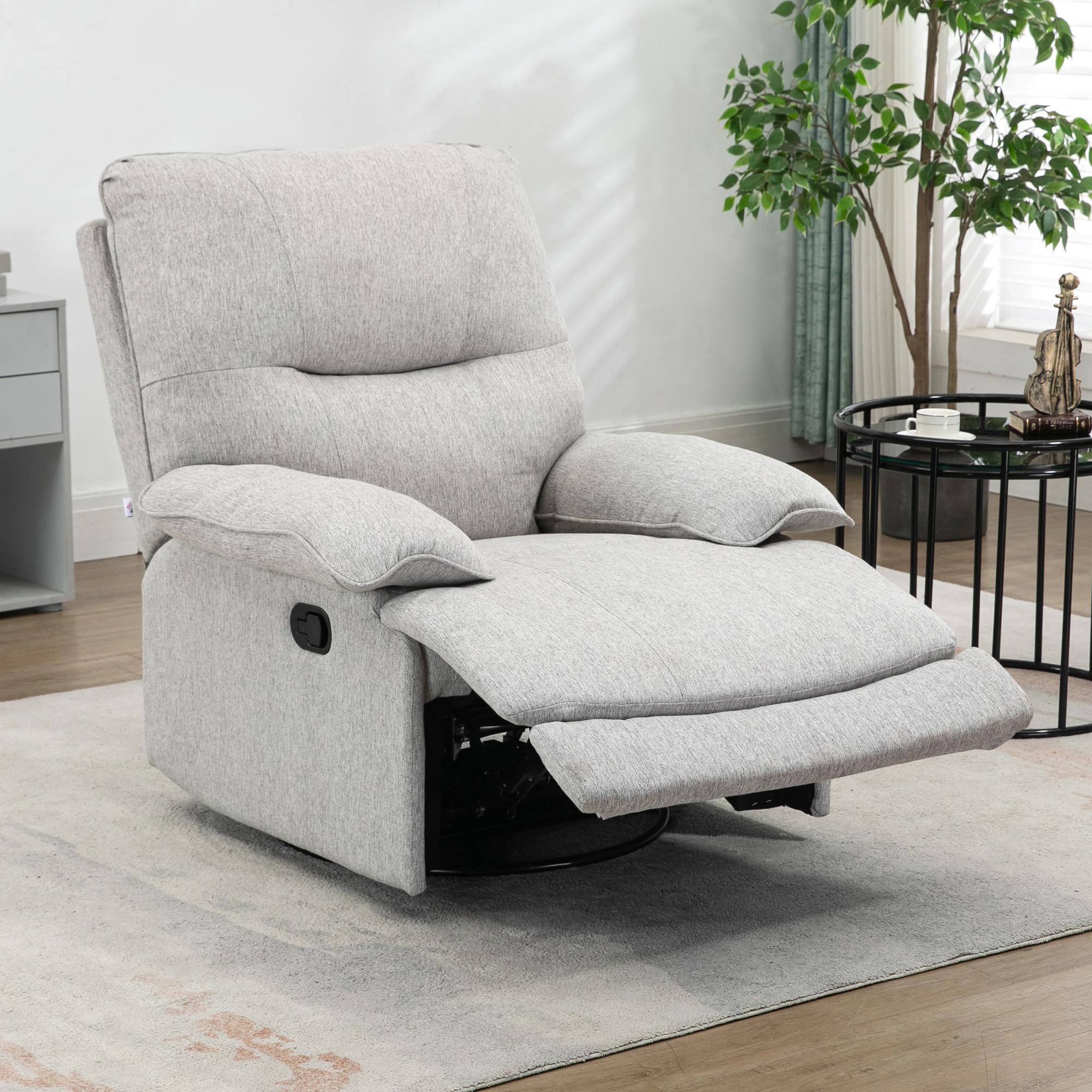 HOMCOM Sillón Reclinable de Salón Sillón Relax Reclinable Manual hasta 150° Tapizado en Tela con Reposapiés Carga 160 kg para Sala de Estar Dormitorio Oficina 89x98x101 cm Gris