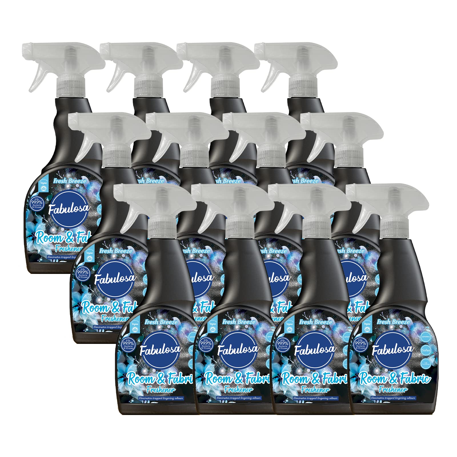 FabulosaMulti Purpose Room and Fabric Antibacterial Disinfectant and Sanitising Cleaning Spray, 500ml, 12 Pack, Fresh Breeze,Packaging may vary