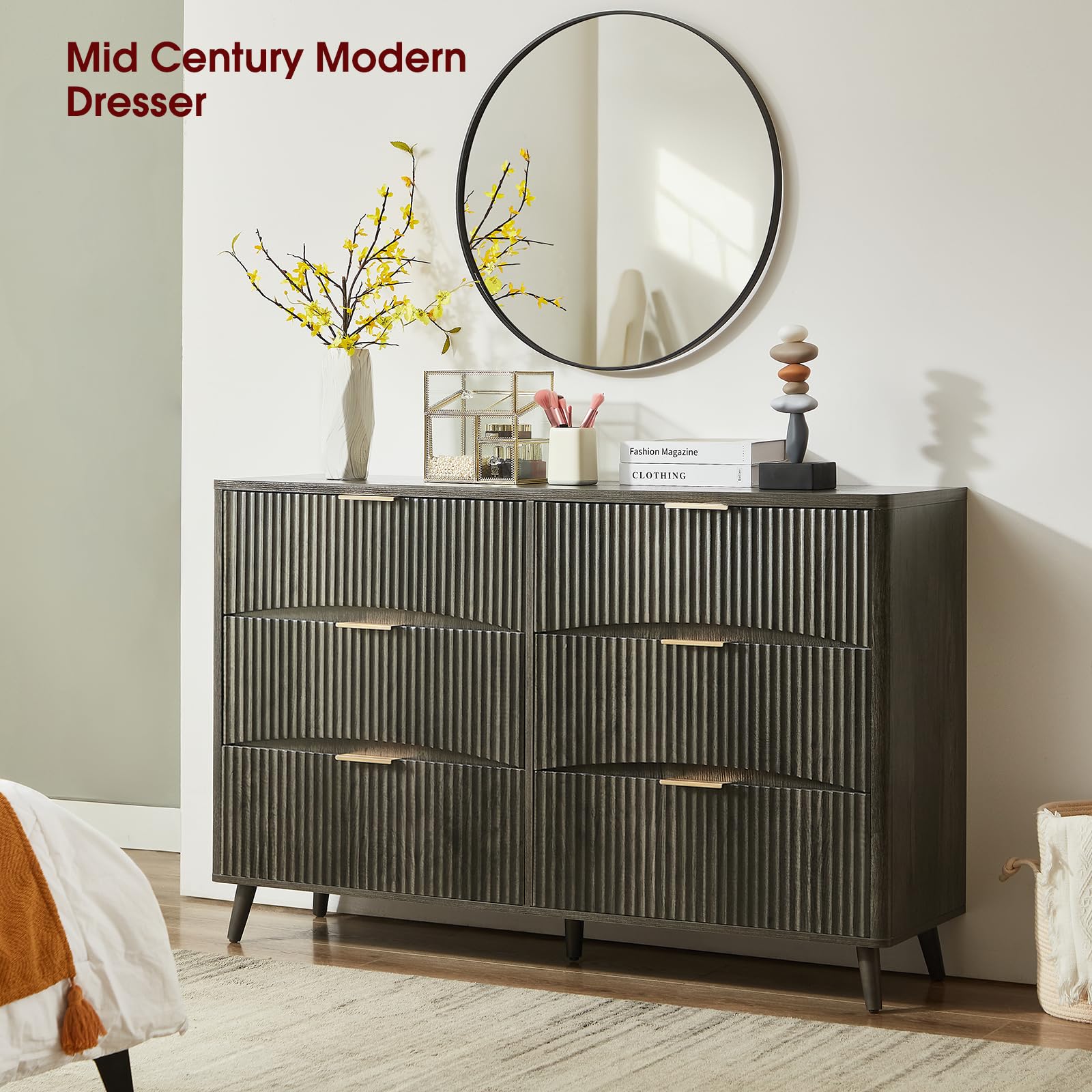 mid century modern dresser grey Ramon 6-drawer Dresser Metallic Sterling main image 1
