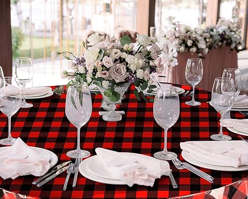 Miniatura 5 de Mantel desechable de Navidad redondo de plástico a cuadros, 84 pulgadas, impermeable, para picnic, campamento, fiesta, carnaval, barbacoa, Navidad