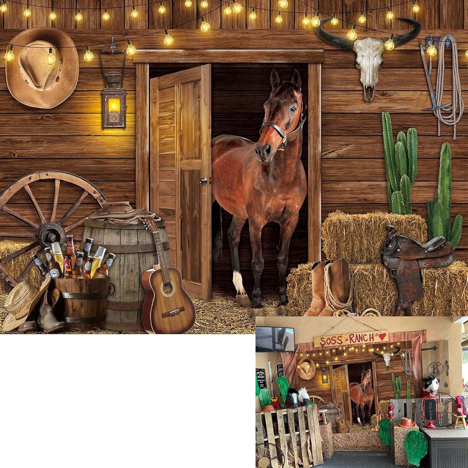 Western Cowboy Backdrop Wild West Wooden House Barn Photography Background for Western Cowboy Rodeo Birthday Party Decoration Banner Photo Shoot Props 8x6FT